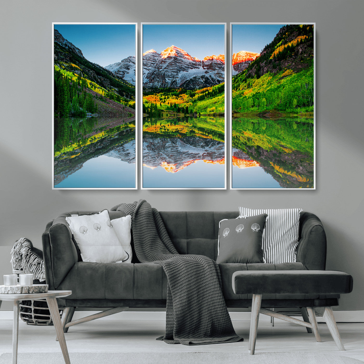 MGV-FC-48X32-3P - Maroon Bells Lake Print Wall Art – Majestic Colorado Mountain Landscape, Autumn Reflection,