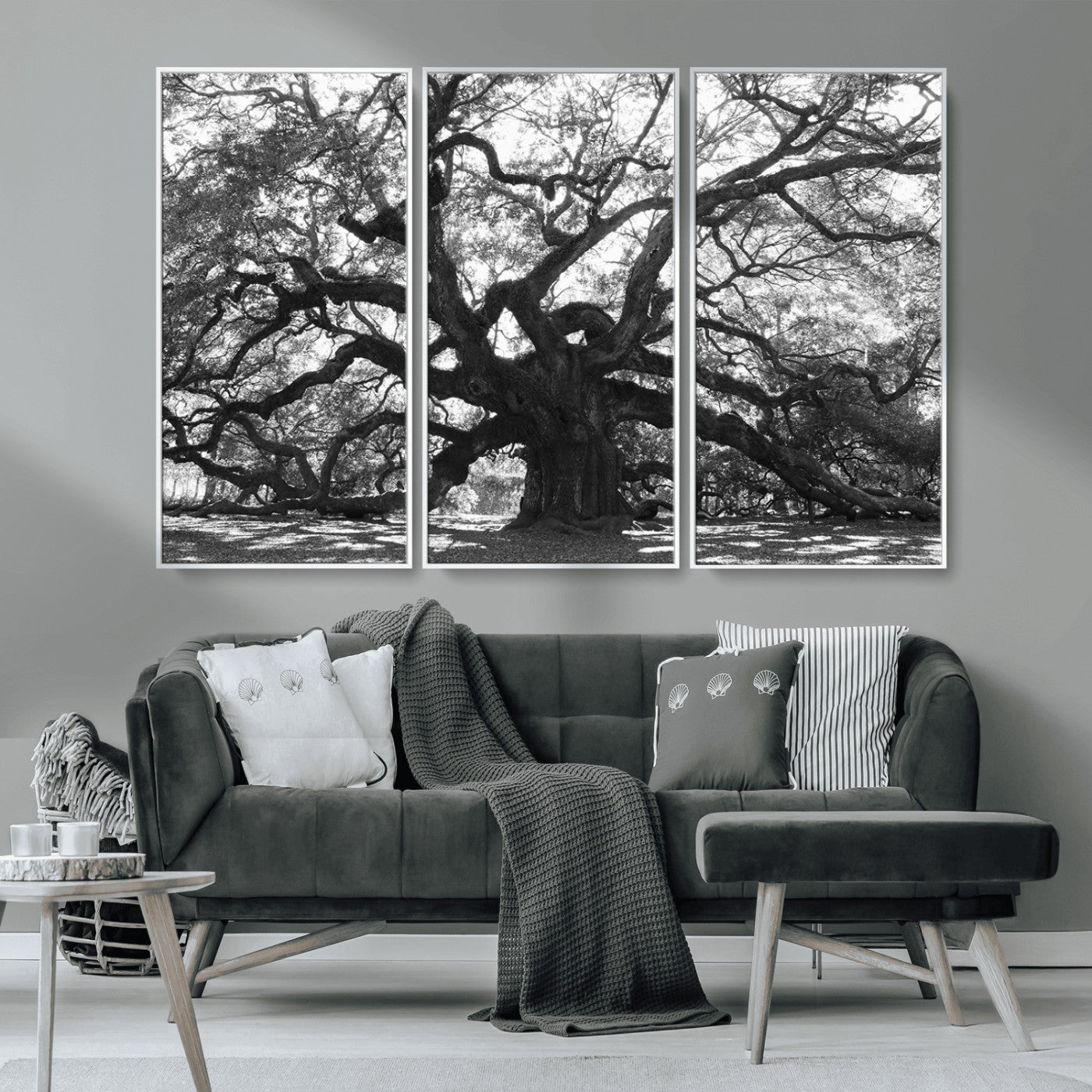 MGV-FC-48X32-3P - Ancient Oak Wall Art Canvas Print, Framed Twisted Branches Art Picture Print, Gnarled Tree Perfect Moody Nature Decor Artwork