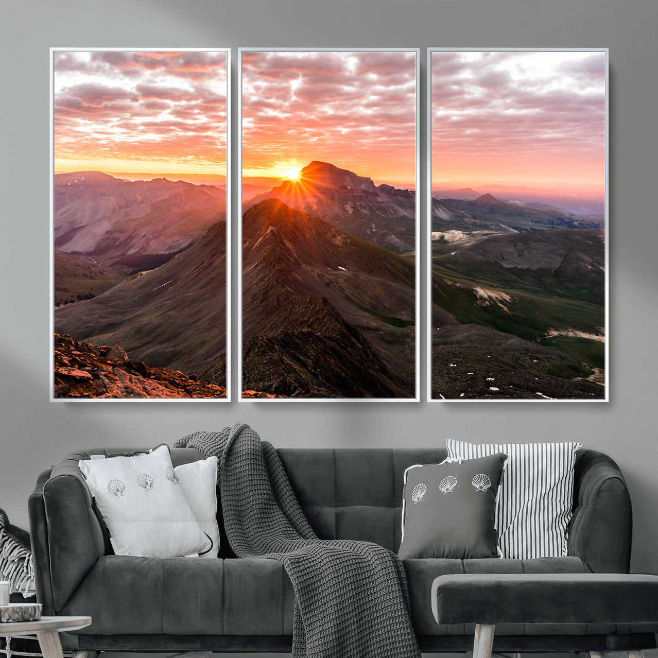 MGV-FC-48X32-3P - Majestic Sunrise Wall Art – Canvas Print of Rugged Mountain Peaks, Vibrant Sky, Serene Landscape, Nature Decor for Home or Office