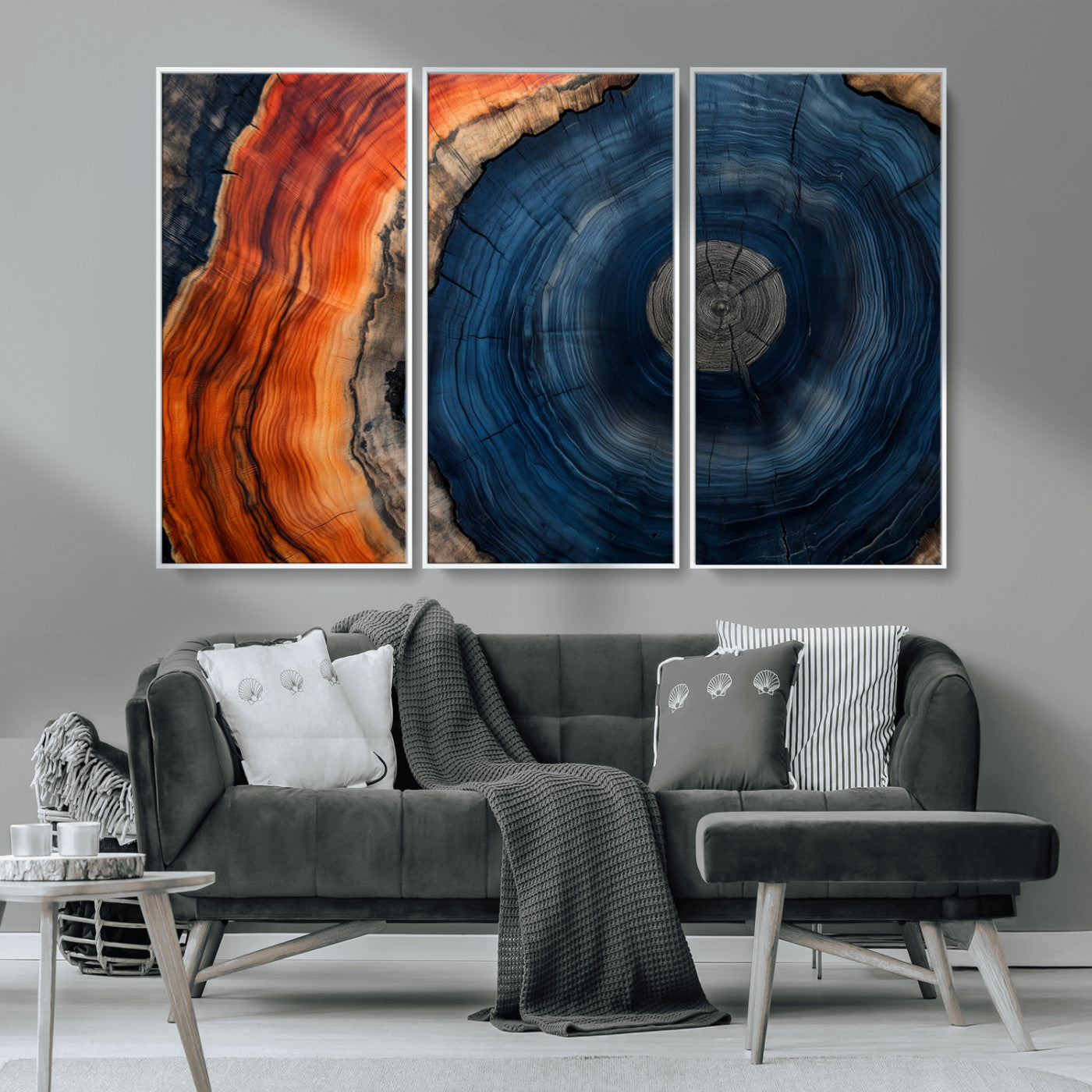 MGV-FC-48X32-3P - Tree Rings Wall Art Canvas Print, Rustic Wood Print, Framed Natural Texture Art Print, Wood Grain