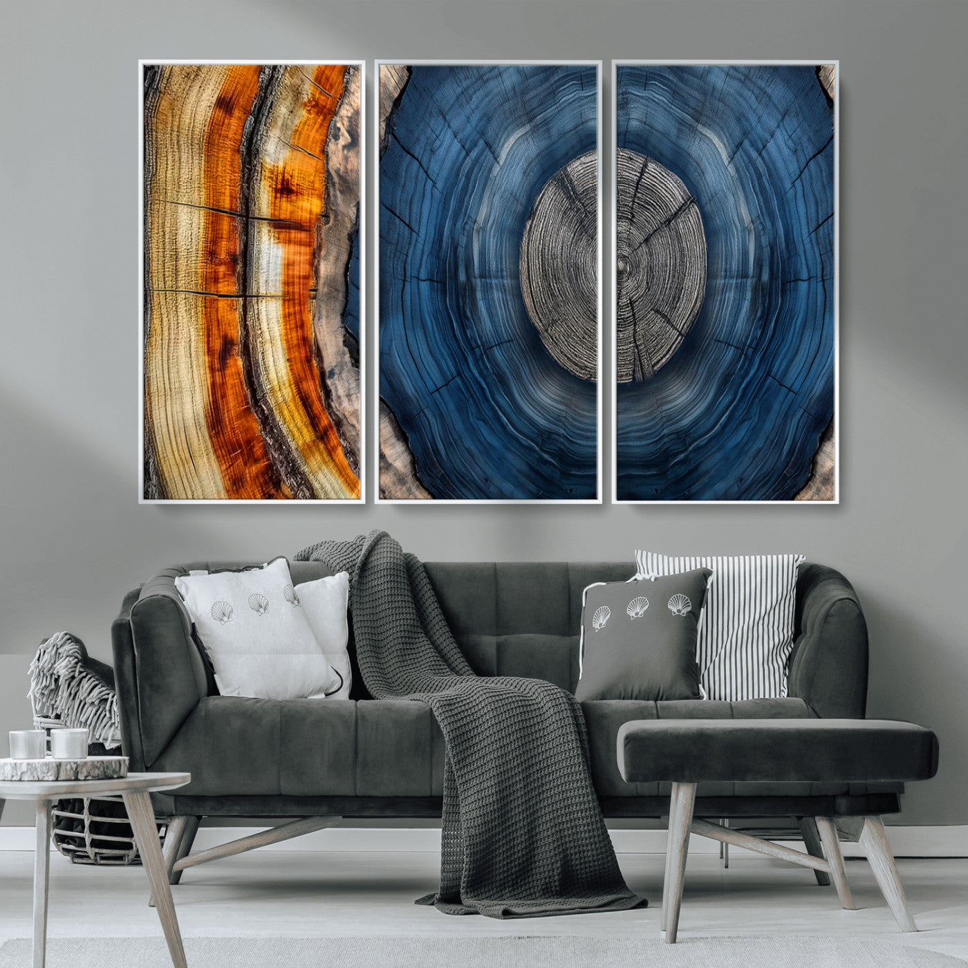 MGV-FC-48X32-3P - Abstract Tree Rings Wall Art Canvas Print - Wood Grain Rings Artwork Print - Nature Woodland Modern