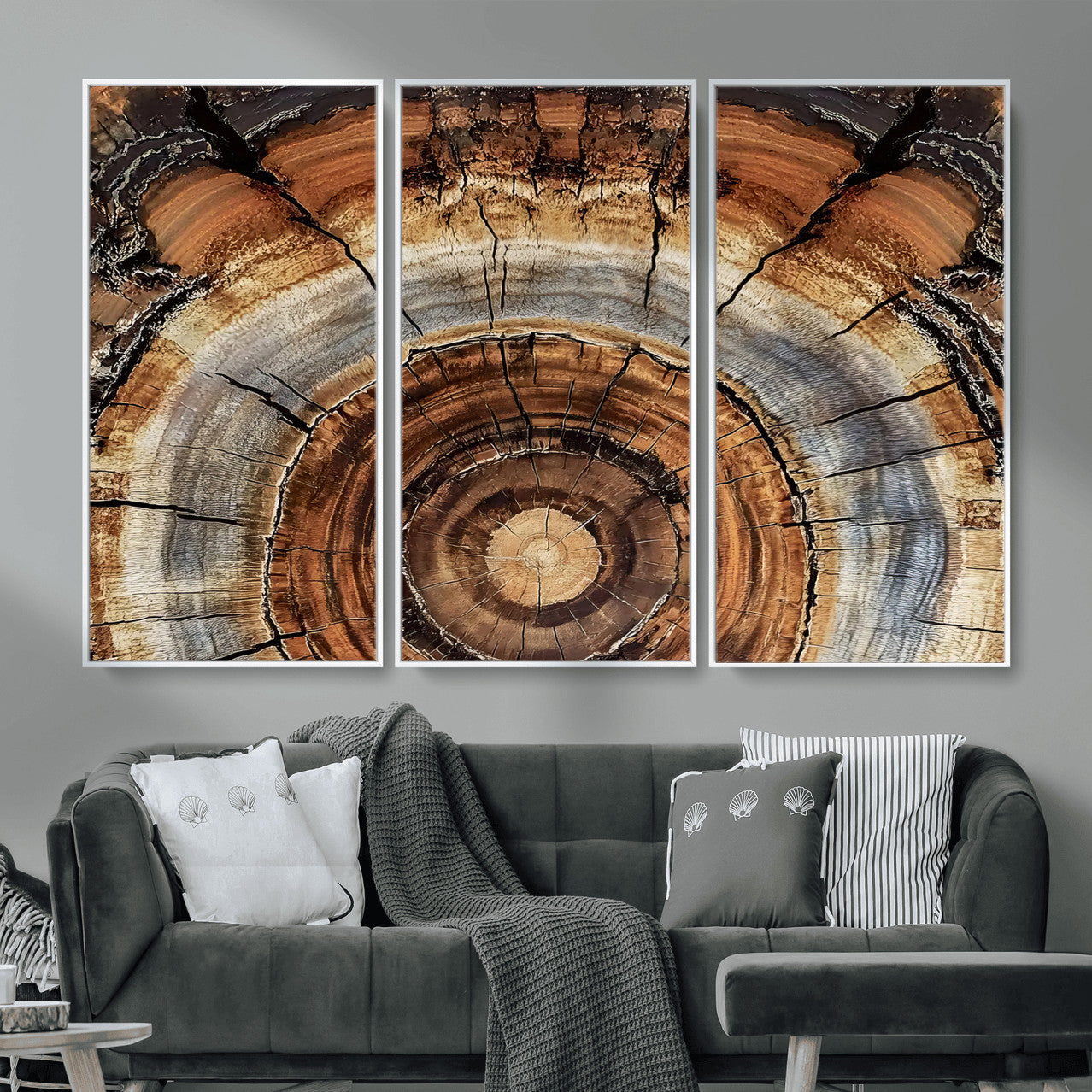 15184146-MGV-CV-36X24 - Tree Rings Wall Art Canvas Print, Framed Wood Texture Art Picture Print, Rustic Pattern Perfect Rustic Organic Decor Artwork