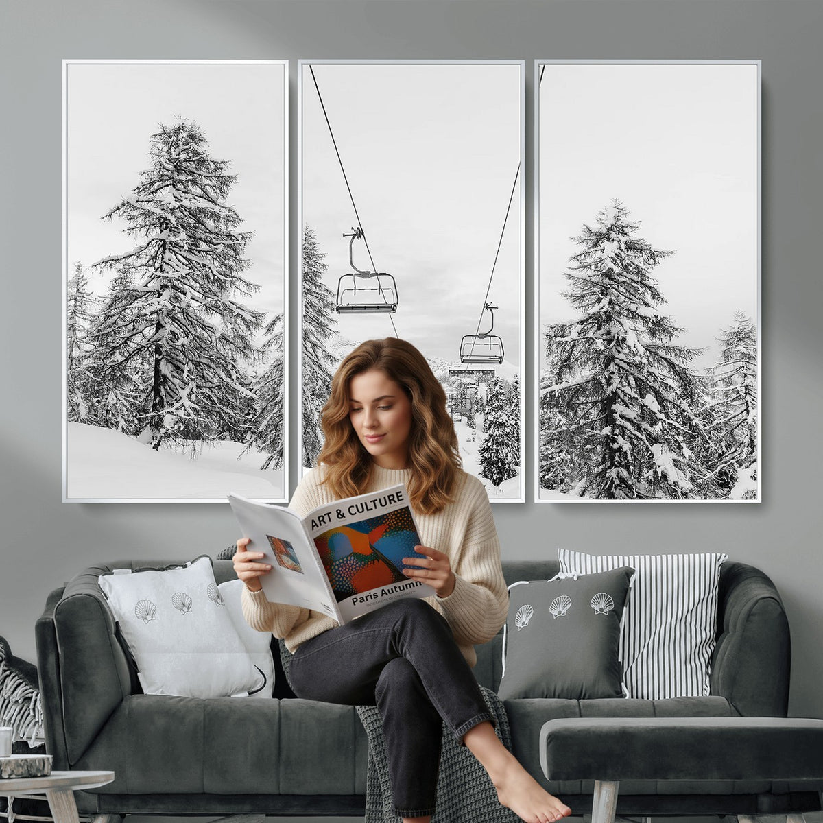 55003599D-MGV-CV-24X16 - Ski Lift Wall Art | Framed Snowy Mountain Canvas Artwork