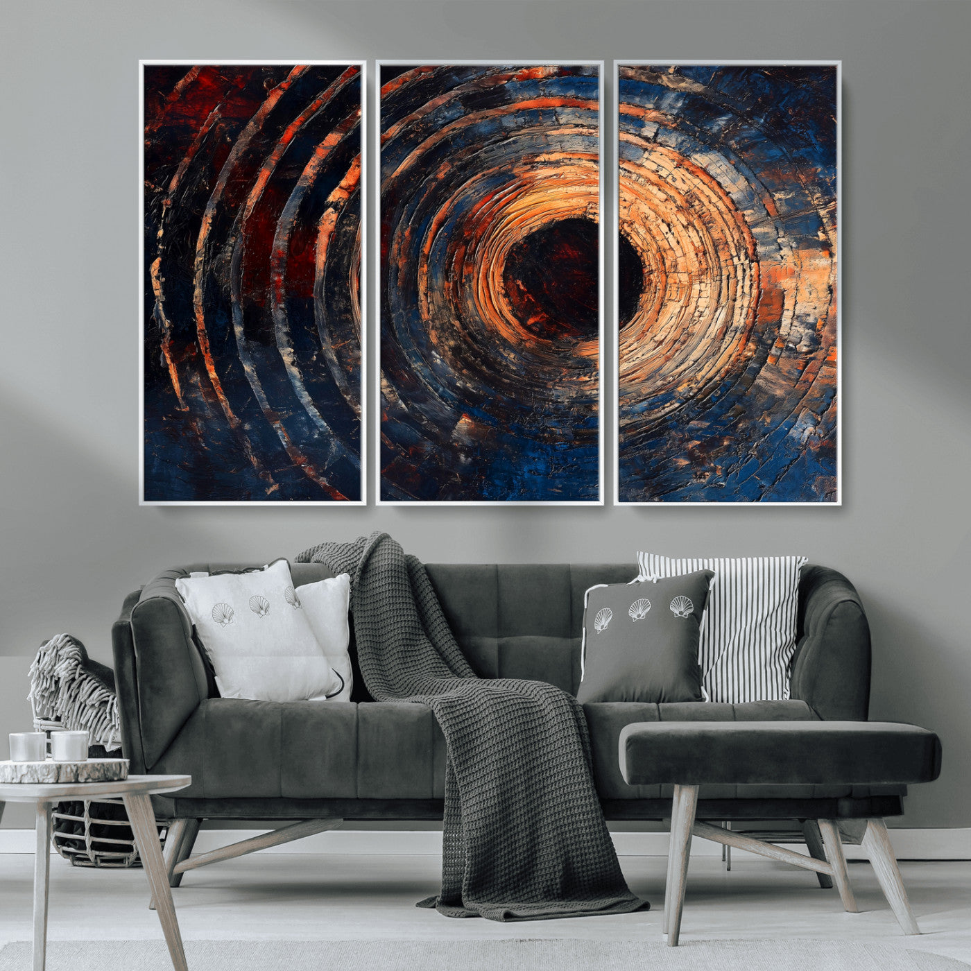 MGV-FC-48X32-3P - Wood Tree Ring Wall Art Canvas Print, Framed Natural Wood Art Picture Print, Rustic Tree Slice Perfect Rustic Decor Artwork