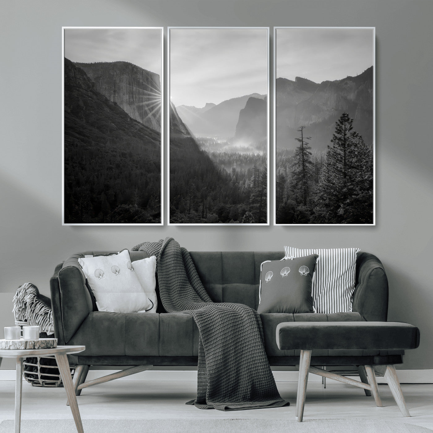 MGV-FC-48X32-3P - Yosemite Valley Wall Art Canvas Print, Framed El Capitan Sunrise Art Picture Print, Misty Mountain Perfect Modern Rustic Decor Artwork