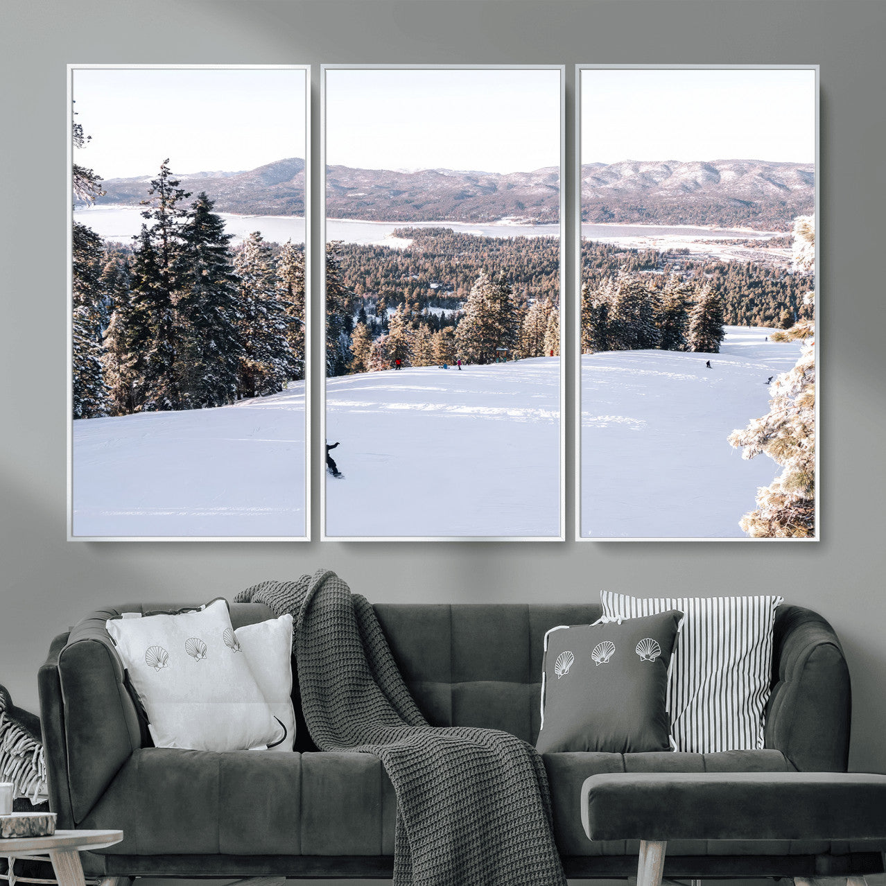 79857868-MGV-CV-36X24 - Snowboarder Wall Art – Winter Slope Canvas Print, Pine Forest, Snow-Covered Mountains, Outdoor Adventure for Living Room or Cabin Decor