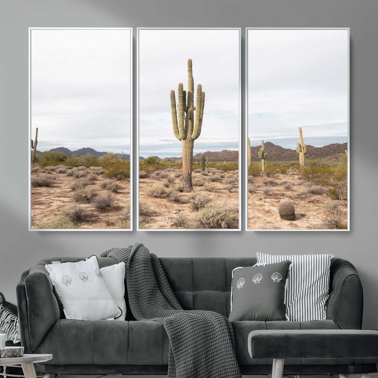 MGV-FC-48X32-3P - Saguaro Cactus Wall Art Canvas Print, Framed Desert Cactus Art Picture Print, Earthy Desert Perfect Southwestern Boho Decor Artwork
