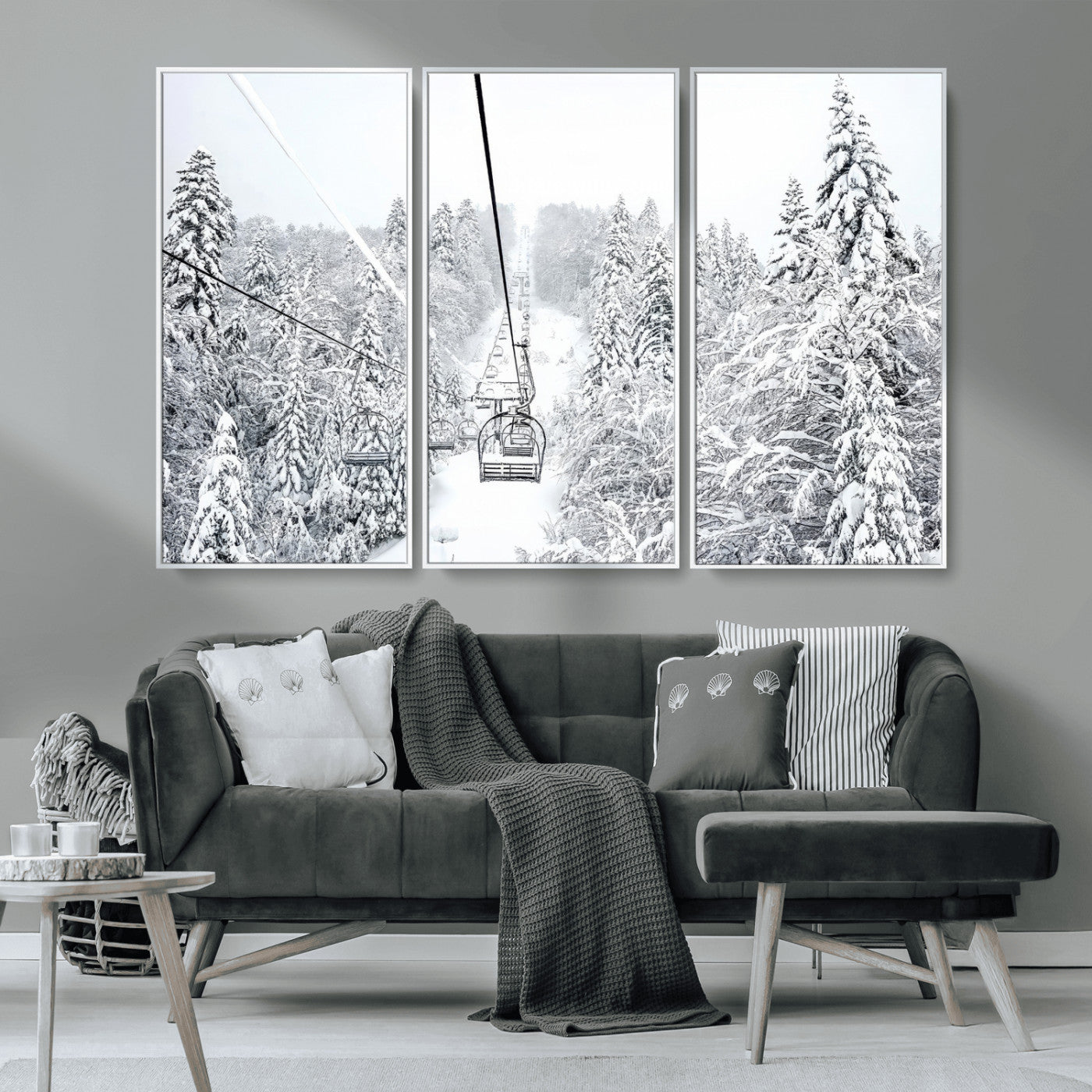 MGV-FC-48X32-3P - Winter Snow Ski Lift Wall Art Canvas Print Winter Trees Print