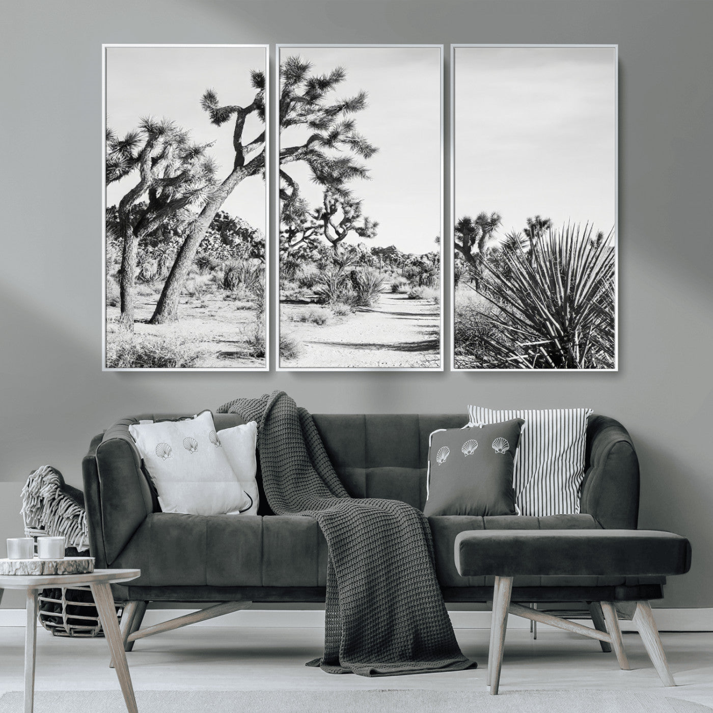 MGV-FC-48X32-3P - Joshua Tree Wall Art Canvas Print, Framed Desert Path Art Picture Print, Monochrome Desert Perfect Minimalist Desert Decor Artwork