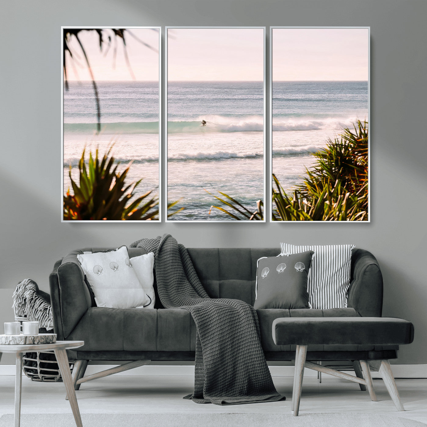 MGV-FC-48X32-3P - Ocean Surfer Wall Art Canvas Print, Framed Coastal Surf Art Picture Print, Tropical Beach Perfect Tropical Coastal Decor Artwork
