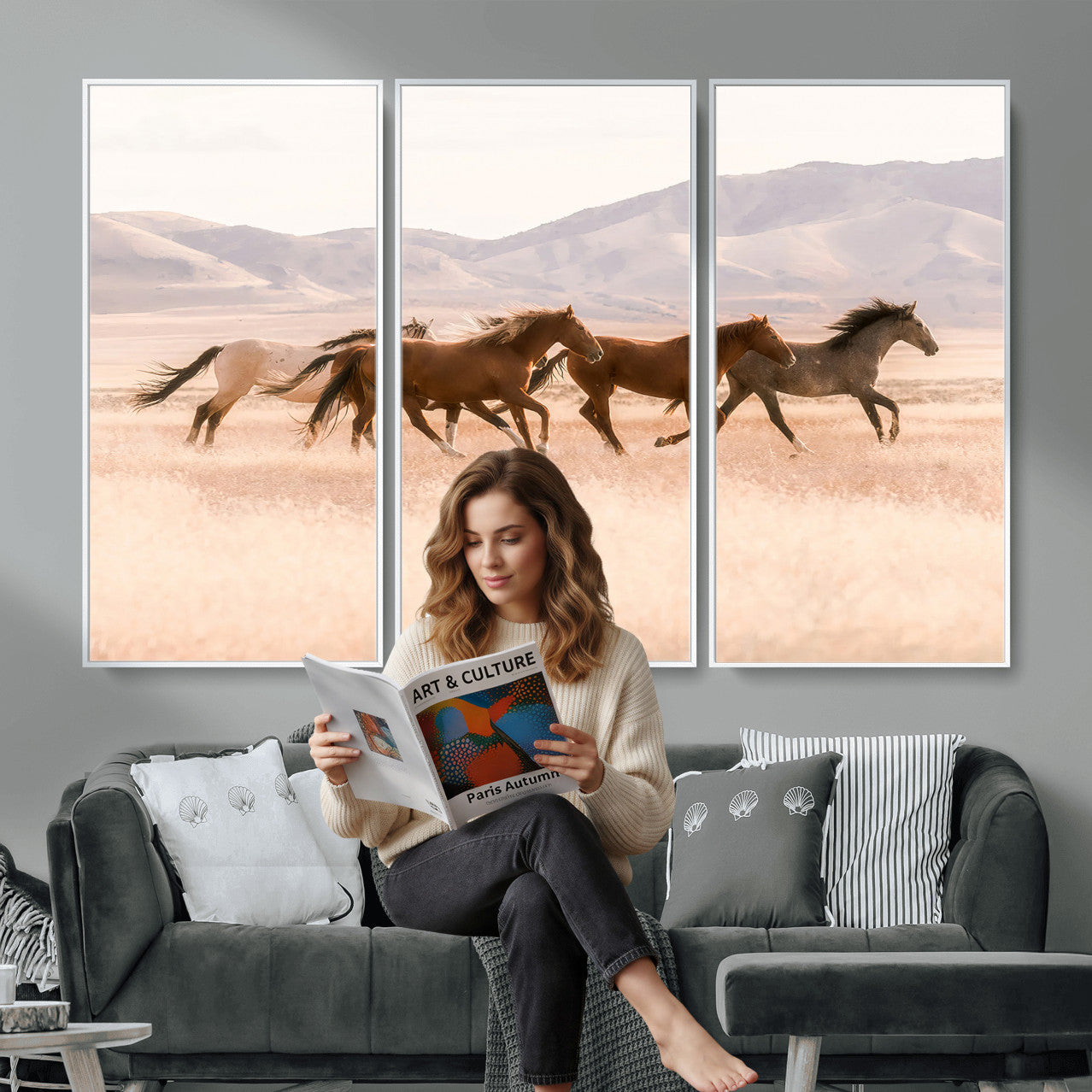 HORSESH-MGV-CV-36X24 - Wild Horses Wall Art – Running Freedom Canvas Print, Graceful Movement, Outdoor Landscape, Nature’s Power and Spirit, Home or Office Decor