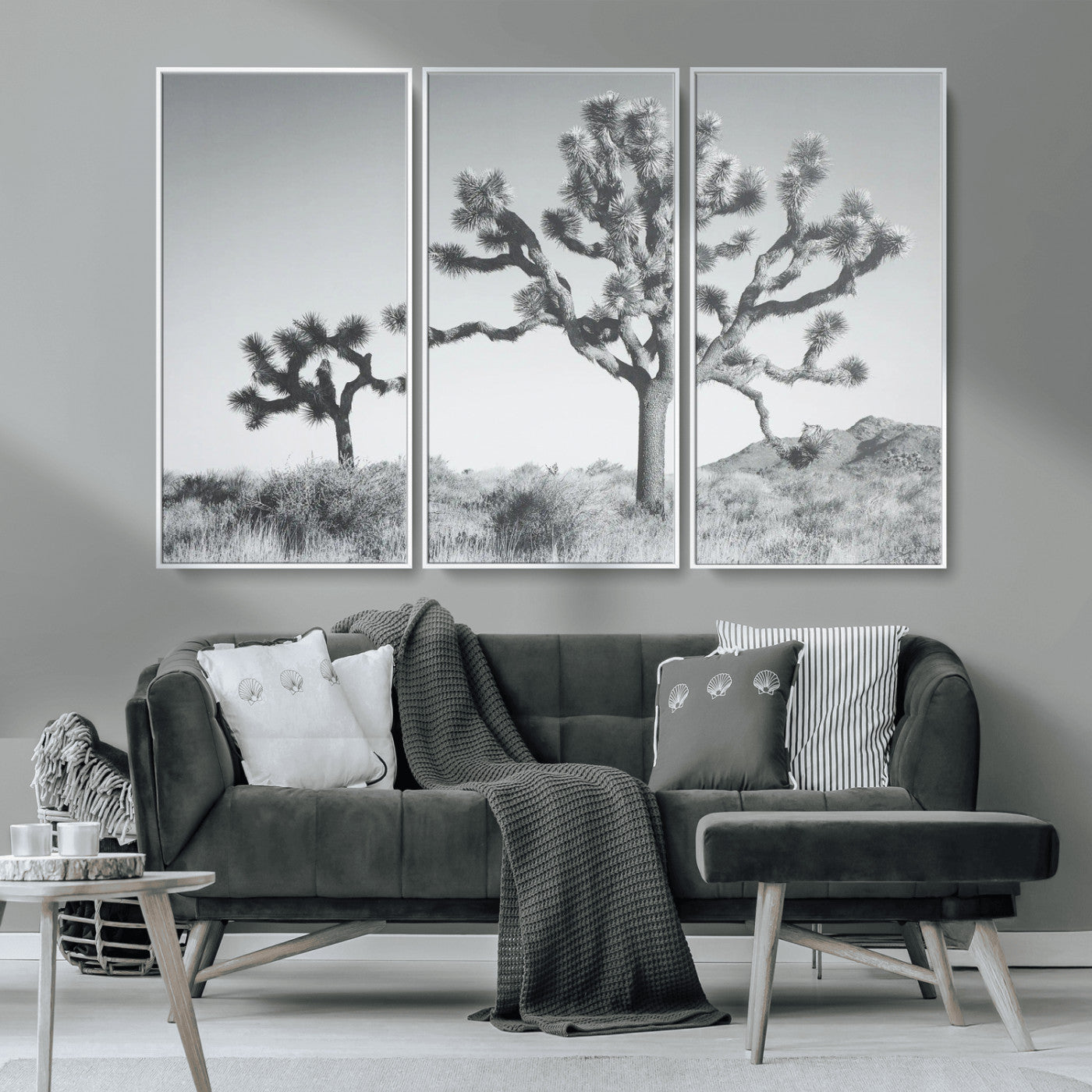 MGV-FC-48X32-3P - Joshua Tree Wall Art Canvas Print, Framed Black White Landscape Art Picture Print, Desert Tree Decor Perfect Southwestern Decor Artwork