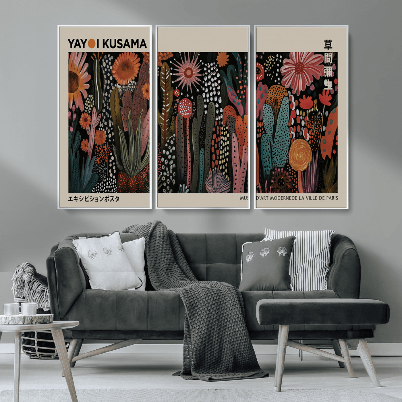 MGV-FC-48X32-3P - Modern Japanese Wall Art Print Yayoi Kusama Canvas Wall Art Abstract Mount Fuji Canvas Print