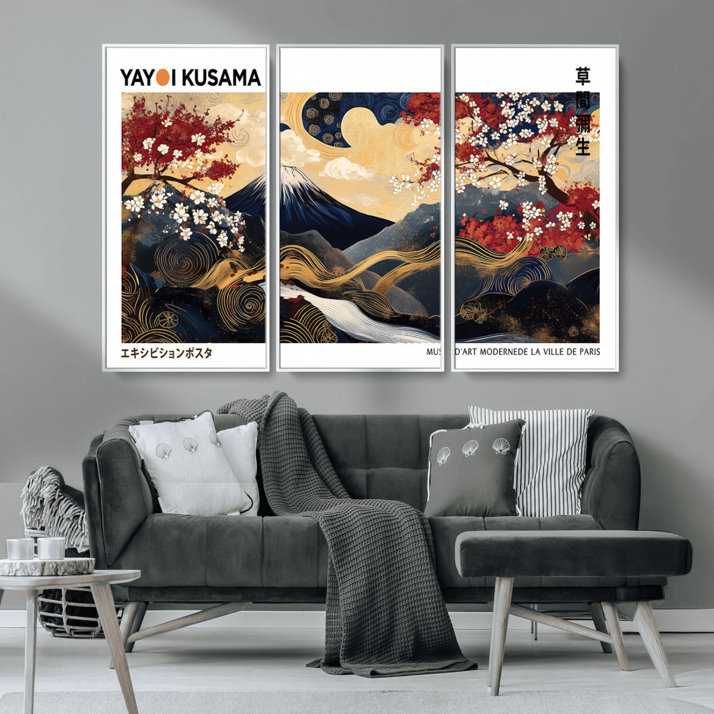 MGV-FC-48X32-3P - Modern Mount Fuji Print, Yayoi Kusama Canvas Wall Art, Abstract Mount Fuji Canvas Print, Japanese