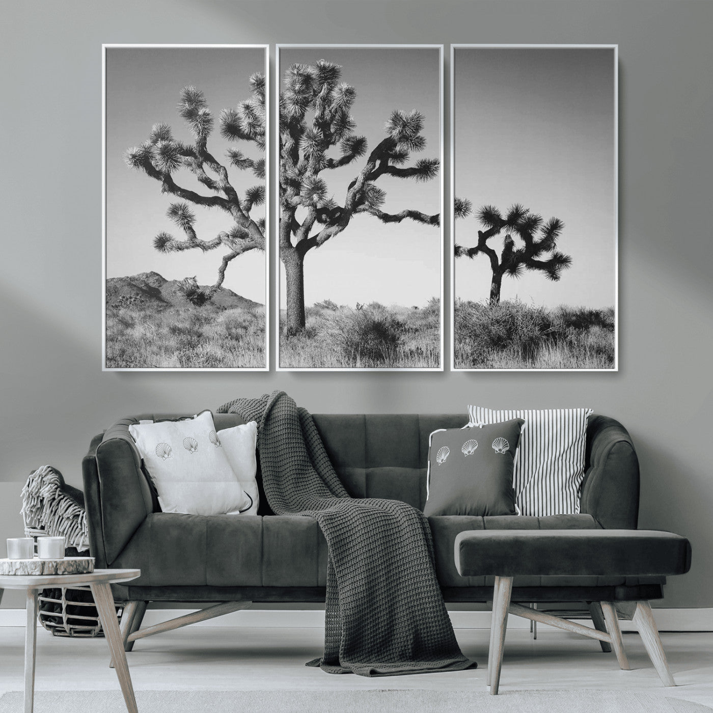 MGV-FC-48X32-3P - Joshua Tree Wall Art Canvas Print, Framed Monochrome Desert Art Picture Print, Minimalist Nature Scene Perfect Southwestern Minimalist Decor Artwork