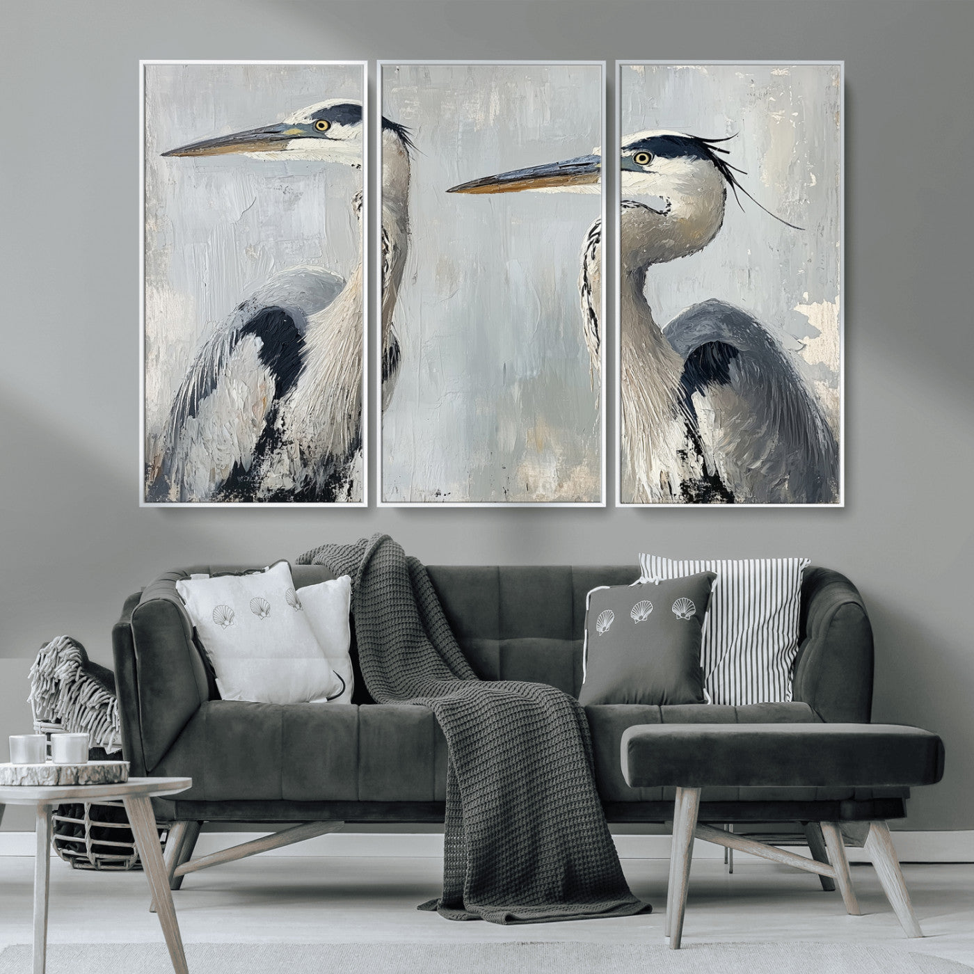 MGV-FC-48X32-3P - Bird Canvas Decor Wall Art Canvas Print, Framed Coastal Bird Pair Art Picture Print, Minimalist Wildlife Wall Perfect Coastal Minimalist Decor Artwork