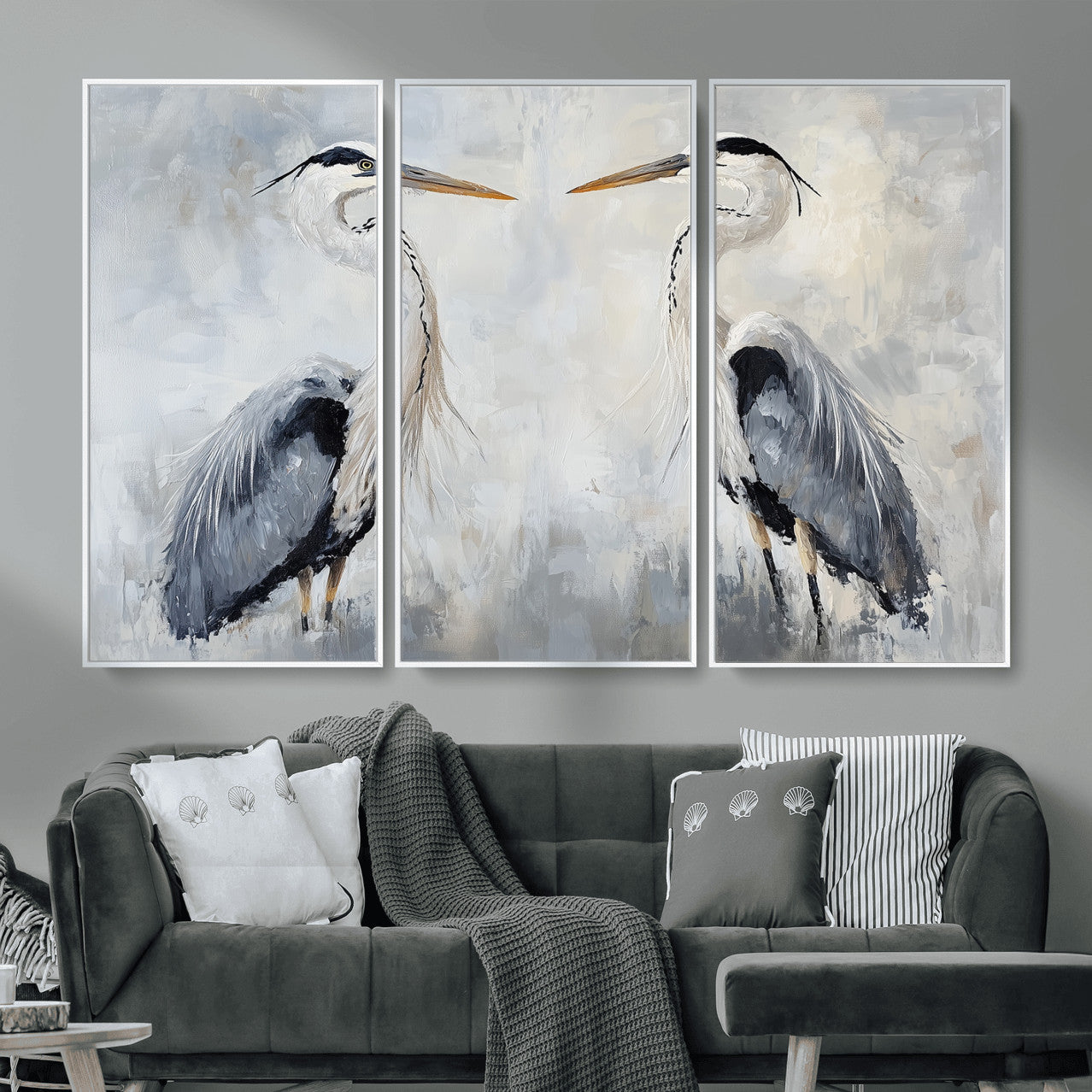 90806932-MGV-CV-36X24 - Heron Wall Art Wall Art Canvas Print, Framed Bird Canvas Decor Art Picture Print, Nature Inspired Perfect Coastal Minimalist Decor Artwork