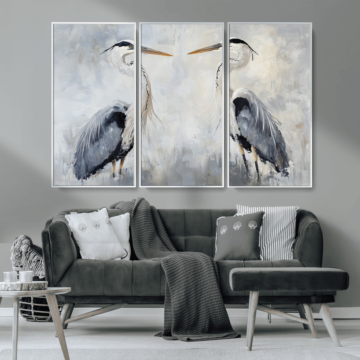 MGV-FC-48X32-3P - Heron Wall Art Wall Art Canvas Print, Framed Bird Canvas Decor Art Picture Print, Nature Inspired Perfect Coastal Minimalist Decor Artwork