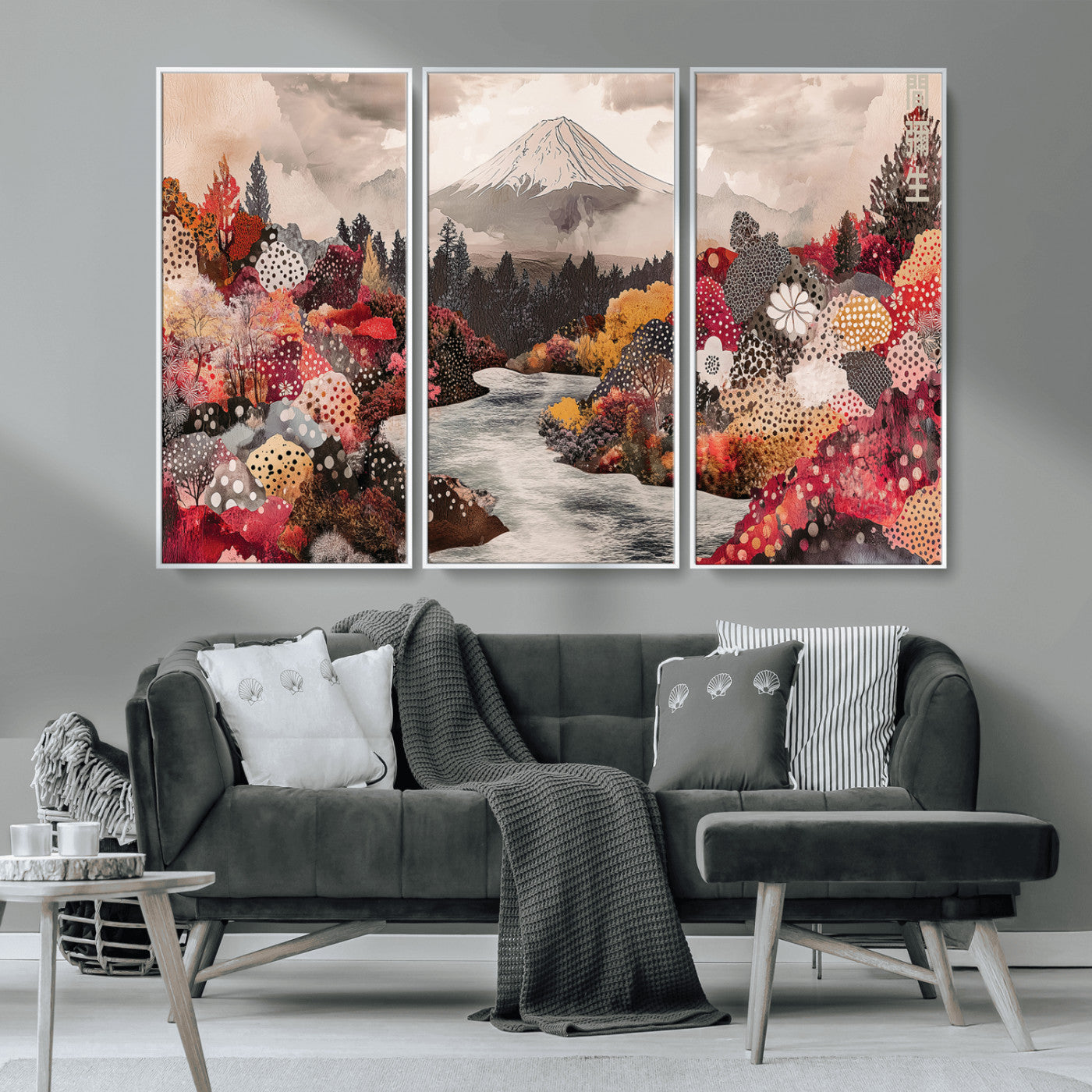 MGV-FC-48X32-3P - Mountain Wall Art Wall Art Canvas Print, Framed Autumn Forest Art Picture Print, Cottagecore Landscape Perfect Cottagecore Boho Decor Artwork