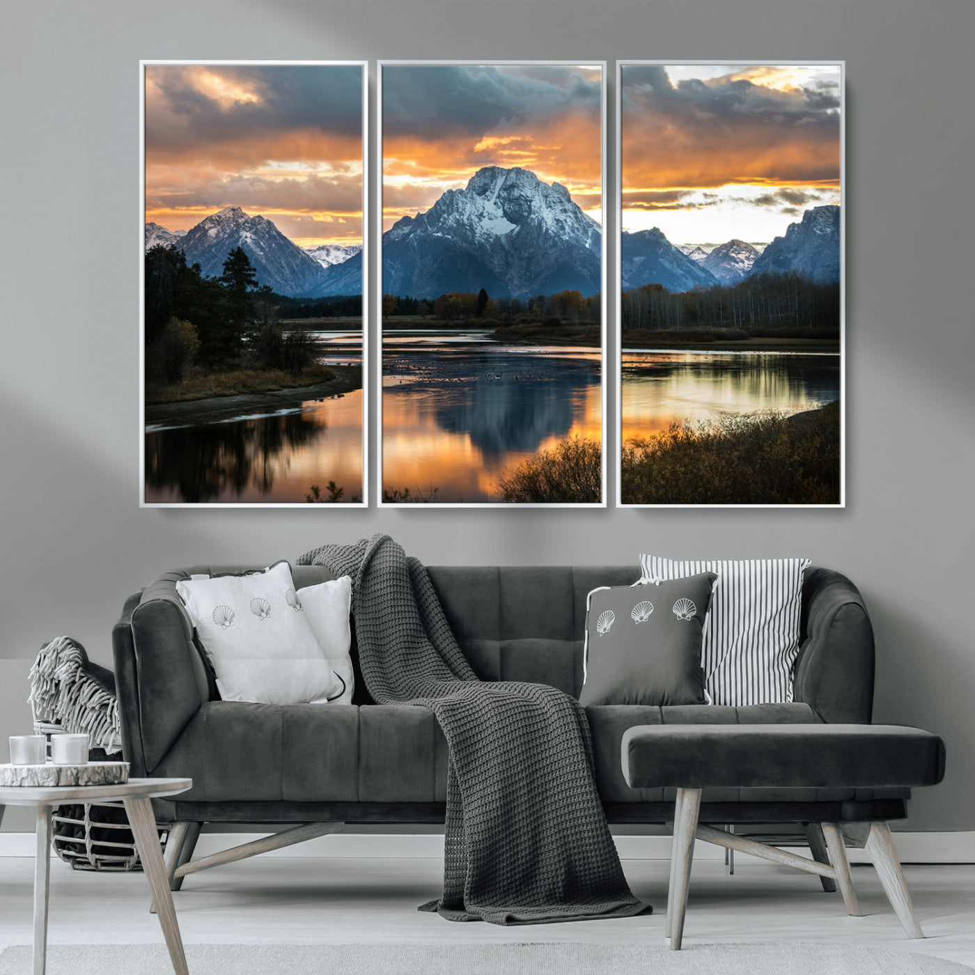MGV-FC-48X32-3P - Mountain Sunset Wall Art Canvas Print, Framed Alpine Wilderness Art Picture Print, Golden Hour Perfect Wilderness Decor Artwork