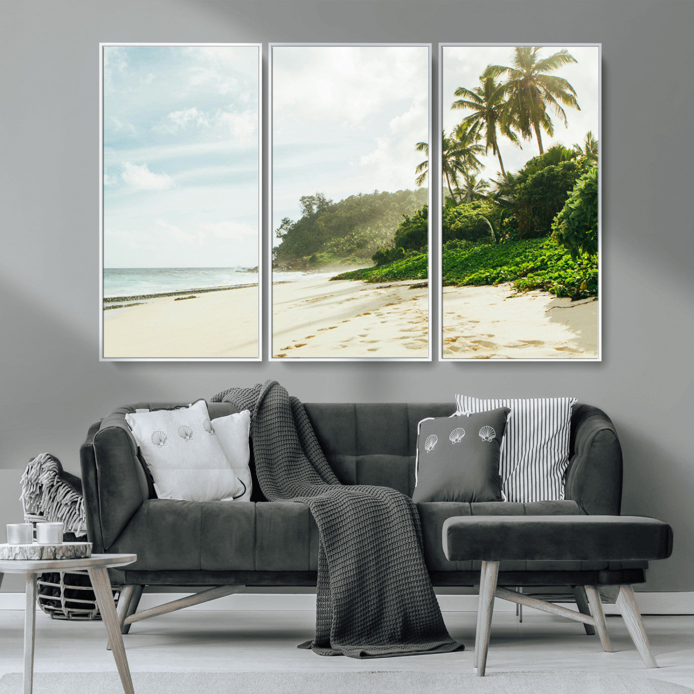 MGV-FC-48X32-3P - Relaxing Beach Wall Art Canvas Print, Framed Ocean View Art Picture Print, Coastal Serenity Perfect Tropical Coastal Decor Artwork
