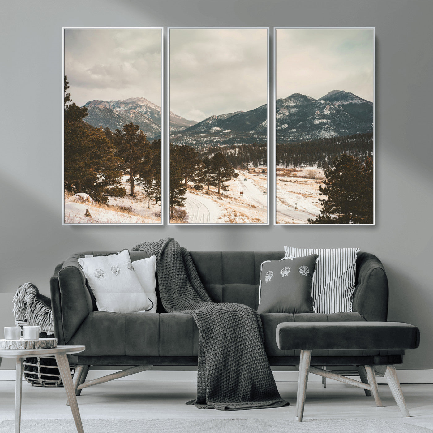 MGV-FC-48X32-3P - Mountain Landscape Wall Art Canvas Print, Framed Snowy Peaks Art Picture Print, Alpine Aesthetic Perfect Rustic Winter Decor Artwork