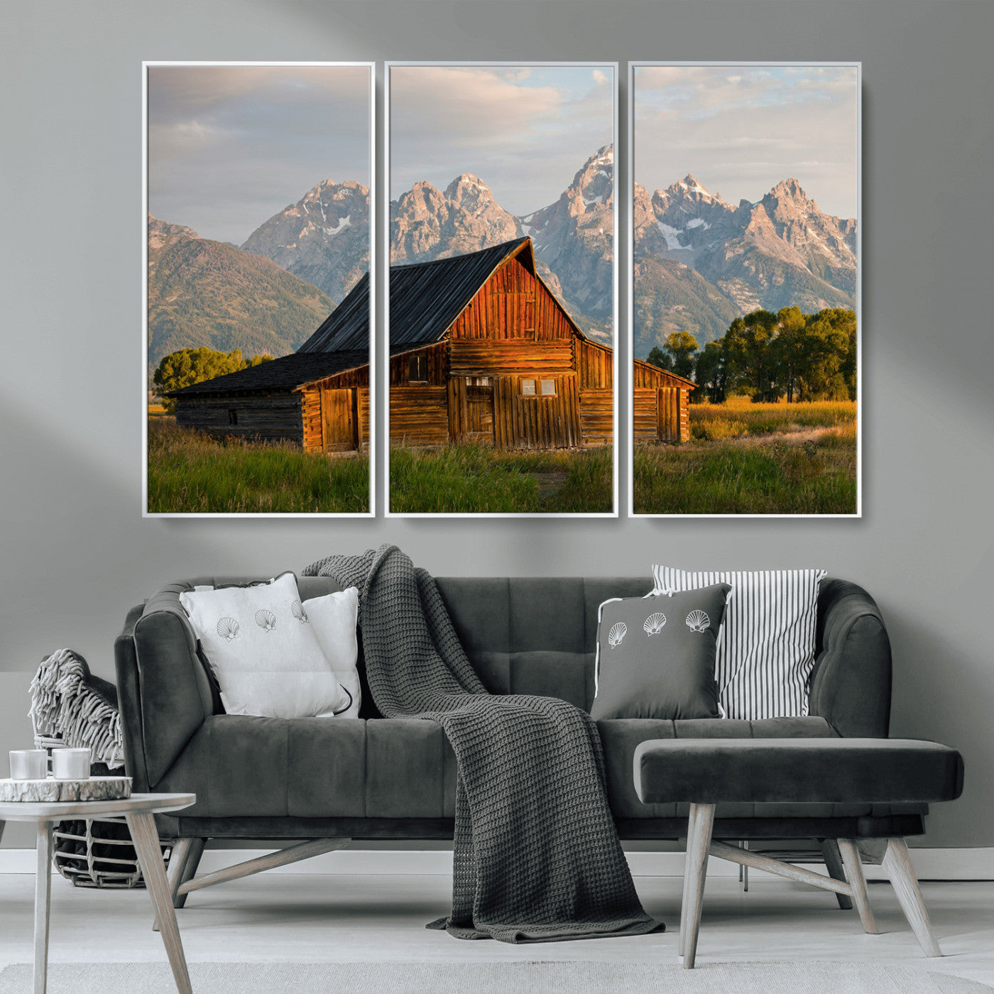 MGV-FC-48X32-3P - Rustic Barn Wall Art Canvas Print, Framed Western Landscape Art Picture Print, Farmhouse Style Perfect Rustic Farmhouse Decor Artwork