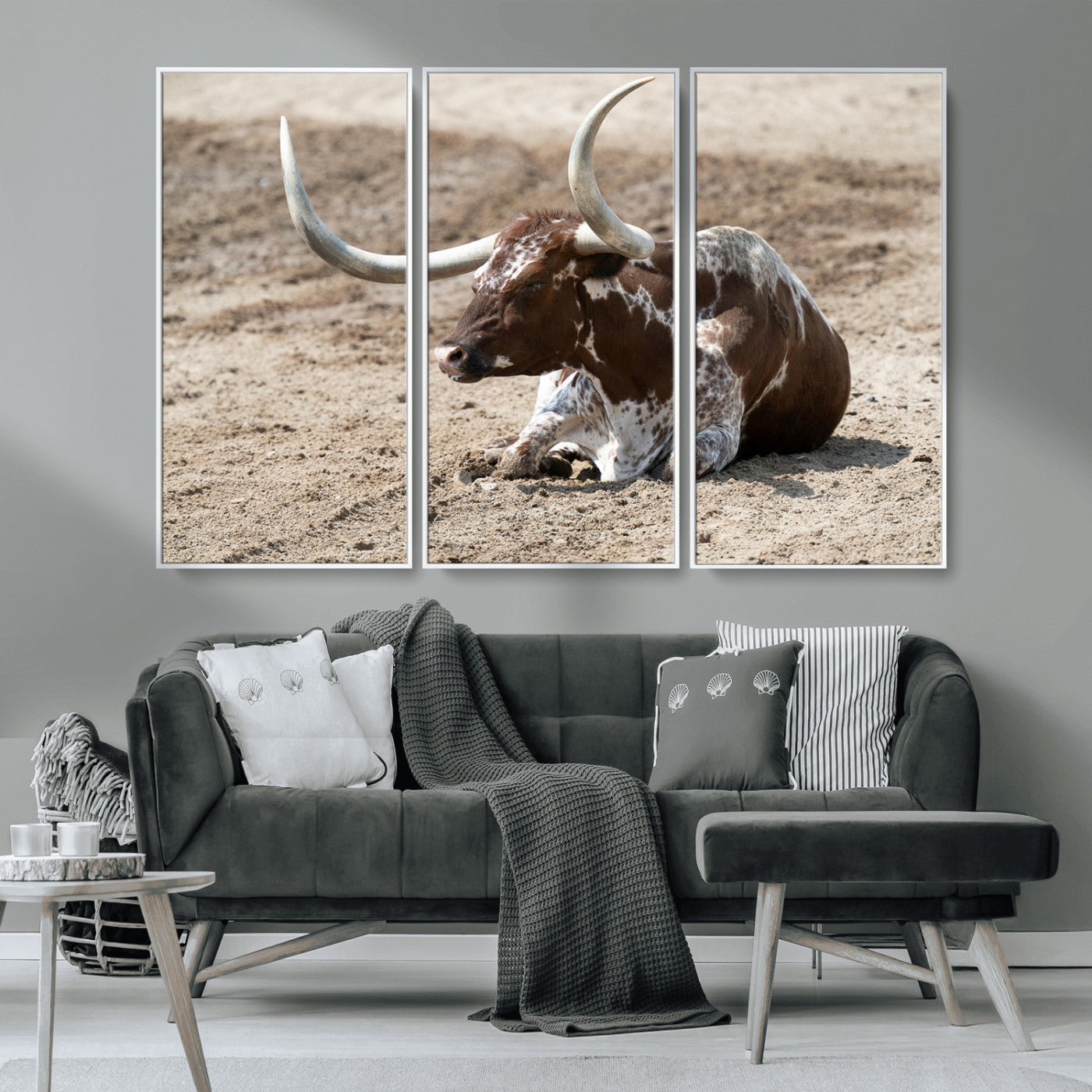 76549210-MGV-CV-36X24-Texas Longhorn Wall Art Canvas Print, Framed Country Living Art Picture Print, Farmhouse Perfect