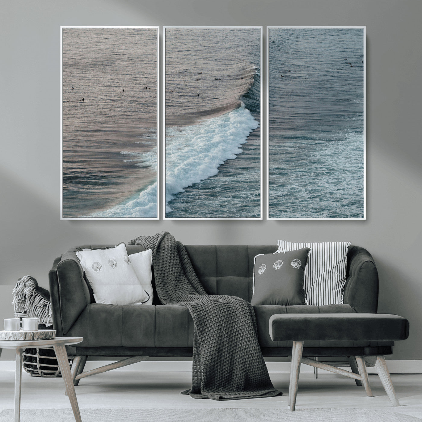 MGV-FC-48X32-3P - Ocean Waves Wall Art Canvas Print, Framed Coastal Serenity Art Picture Print, Surf Perfect Coastal Decor Artwork