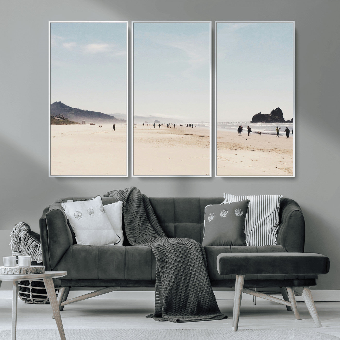 MGV-FC-48X32-3P - Minimalist Beach Wall Art Canvas Print, Framed Coastal Serenity Art Picture Print, Soft Sand Perfect Coastal Decor Artwork