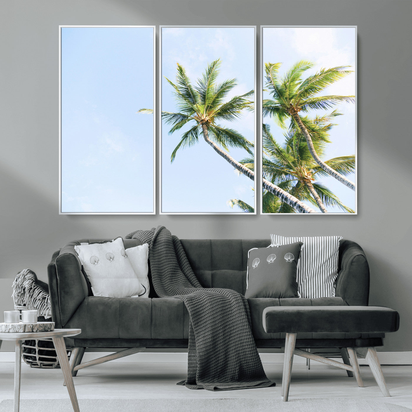 MGV-FC-48X32-3P - Palm Trees Wall Art Canvas Print, Framed Tropical Art Picture Print, Coastal Perfect Tropical Decor Artwork