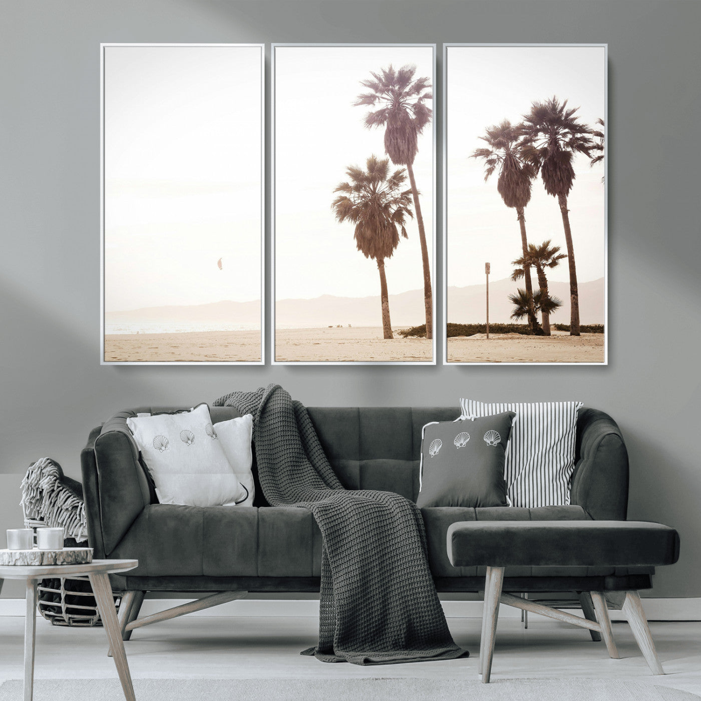 MGV-FC-48X32-3P - Coastal Light Wall Art Canvas Print, Framed Relaxing Shoreline Art Picture Print, Minimalist Ocean Perfect Tropical Serenity Decor Artwork