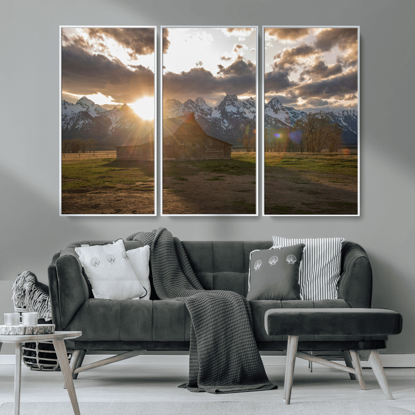 MGV-FC-48X32-3P - Snowy Peaks Wall Art Canvas Print, Framed Nature Escape Art Picture Print, Rustic Charm Perfect Rustic Western Decor Artwork