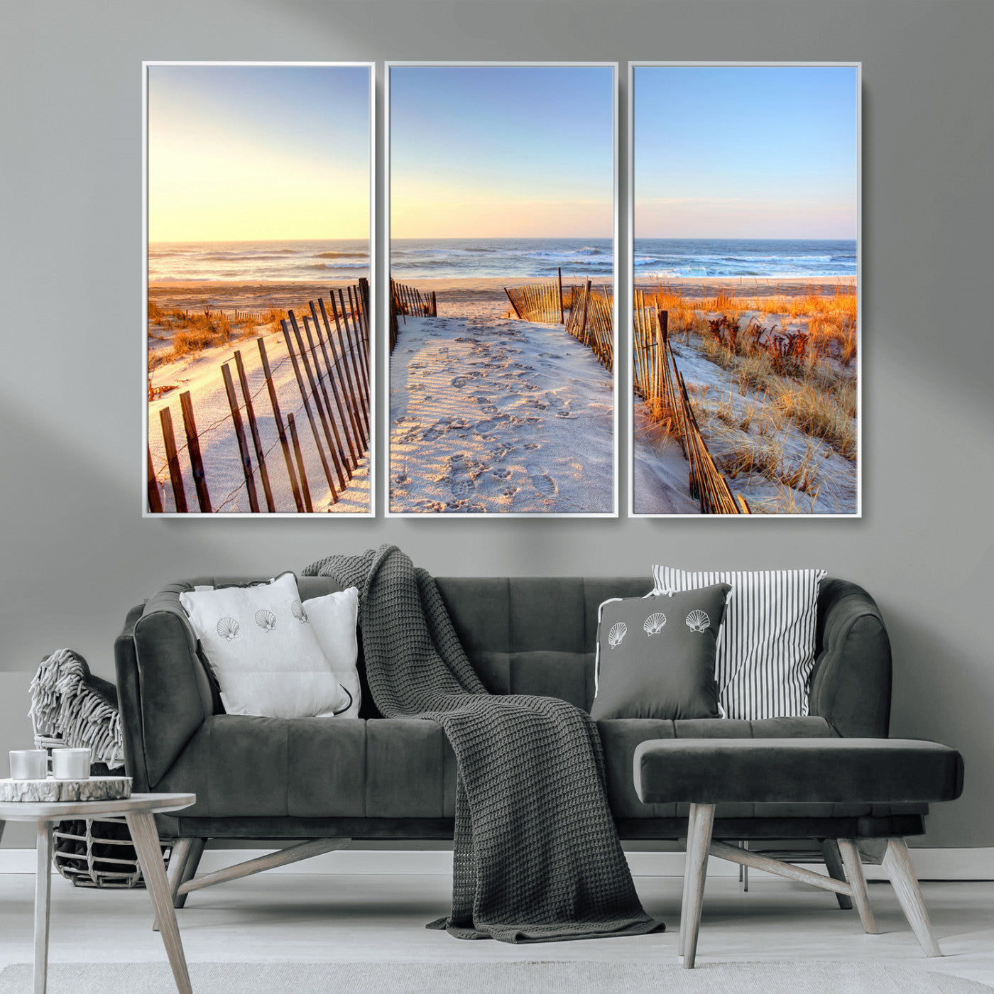 MGV-FC-48X32-3P - Ocean Sunset Wall Art Wall Art Canvas Print, Framed Nautical Photography Art Picture Print, Summer Beach House Decor Perfect Coastal Serenity Decor Artwork