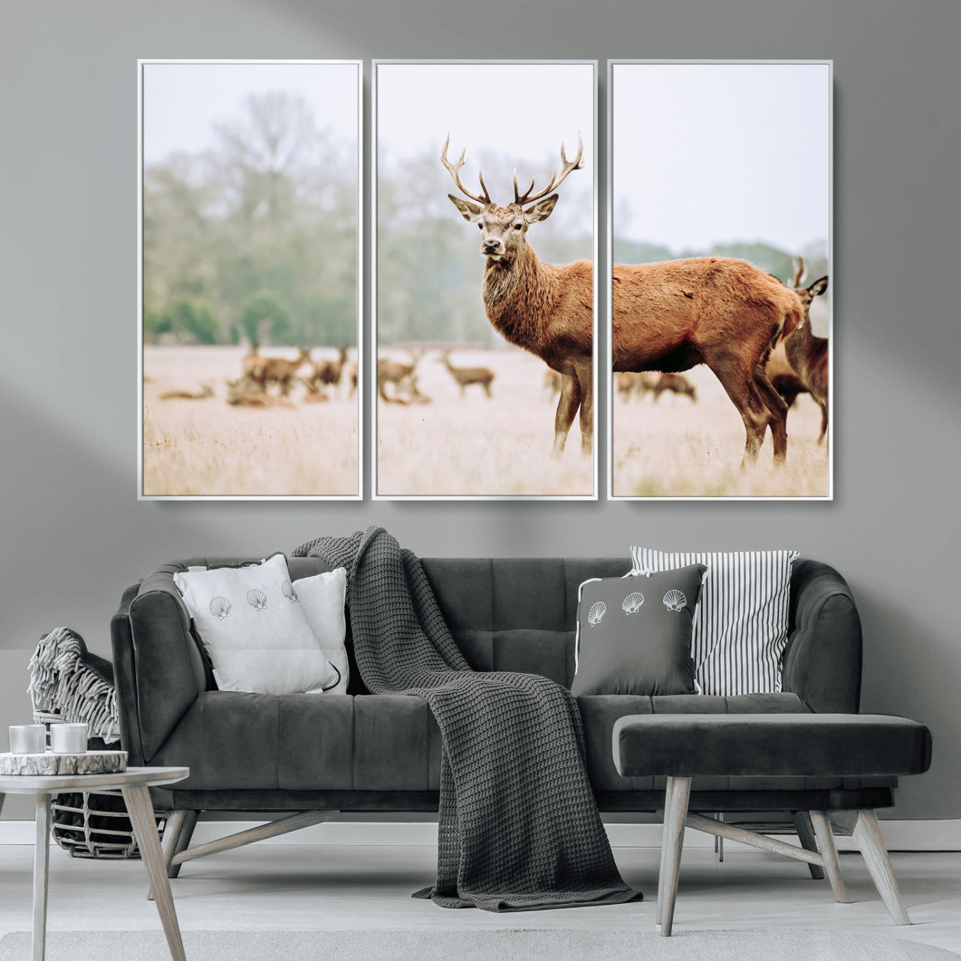 MGV-FC-48X32-3P - Rustic Nature Print Wall Art Canvas Print, Framed Deer Canvas Wall Art Art Picture Print, Nordic Animal Art Perfect Rustic Nature Decor Artwork