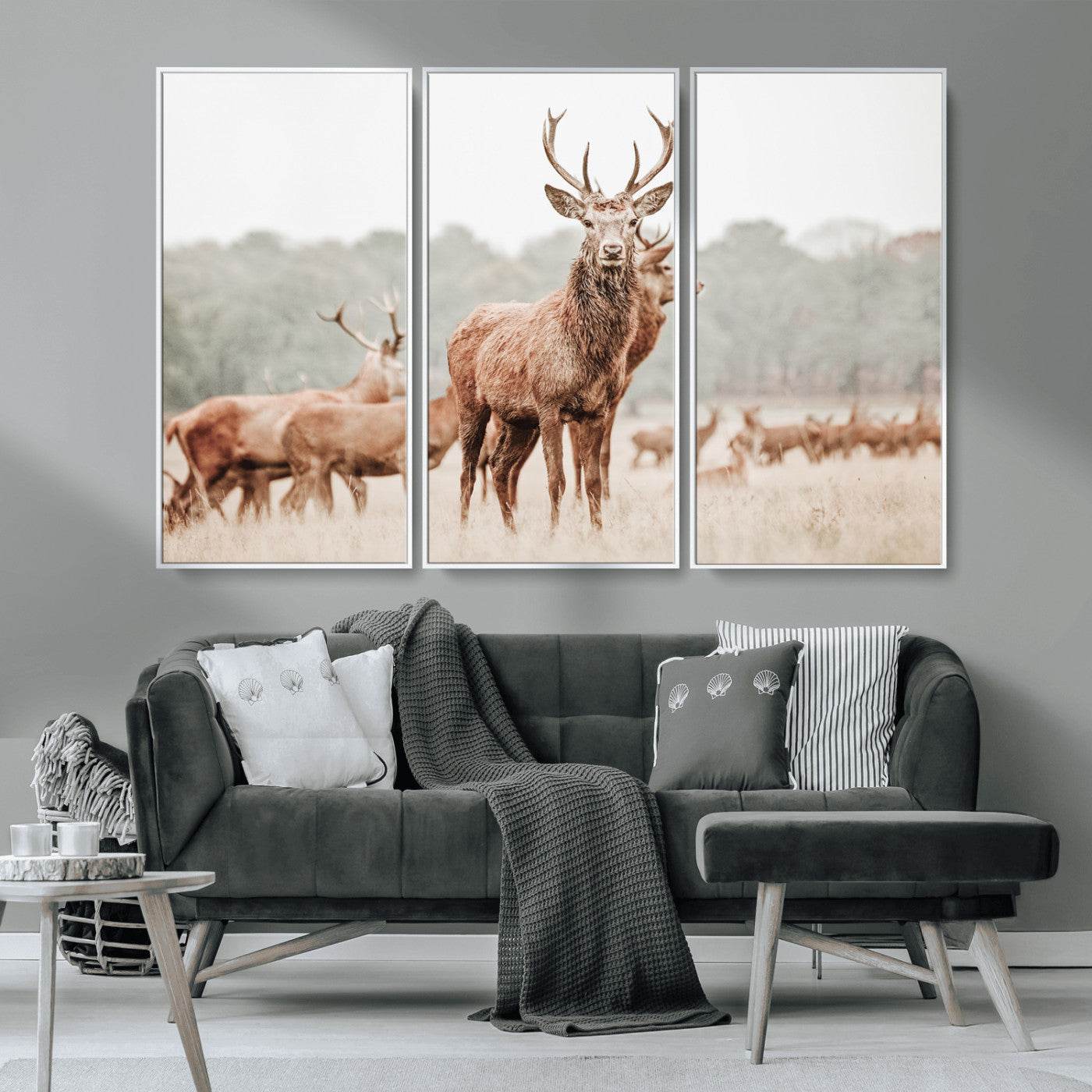 MGV-FC-48X32-3P - Rustic Nature Art Wall Art Canvas Print, Framed Stag Canvas Print Art Picture Print, Woodland Decor Perfect Rustic Lodge Decor Artwork