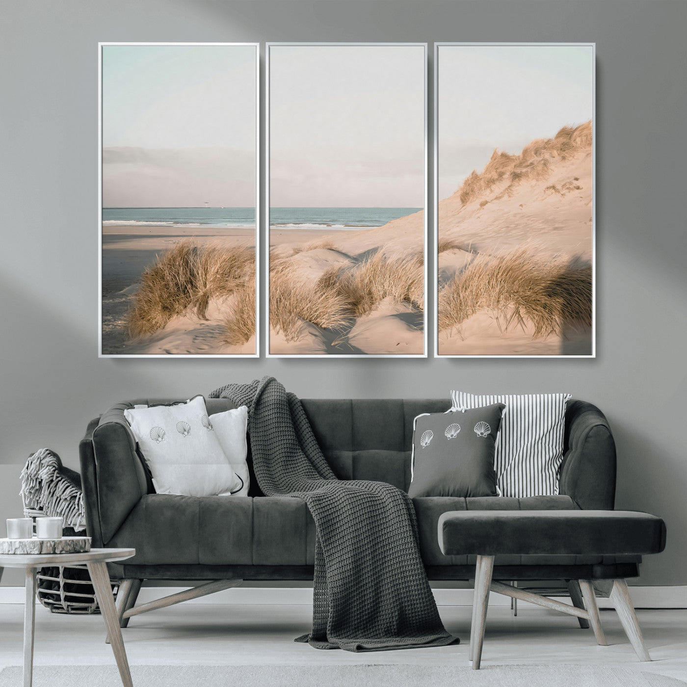 MGV-FC-48X32-3P - Beach Landscape Wall Art Canvas Print, Framed Sand Dune Photography Art Picture Print, Minimalist Seascape Perfect Coastal & Minimalist Decor Artwork