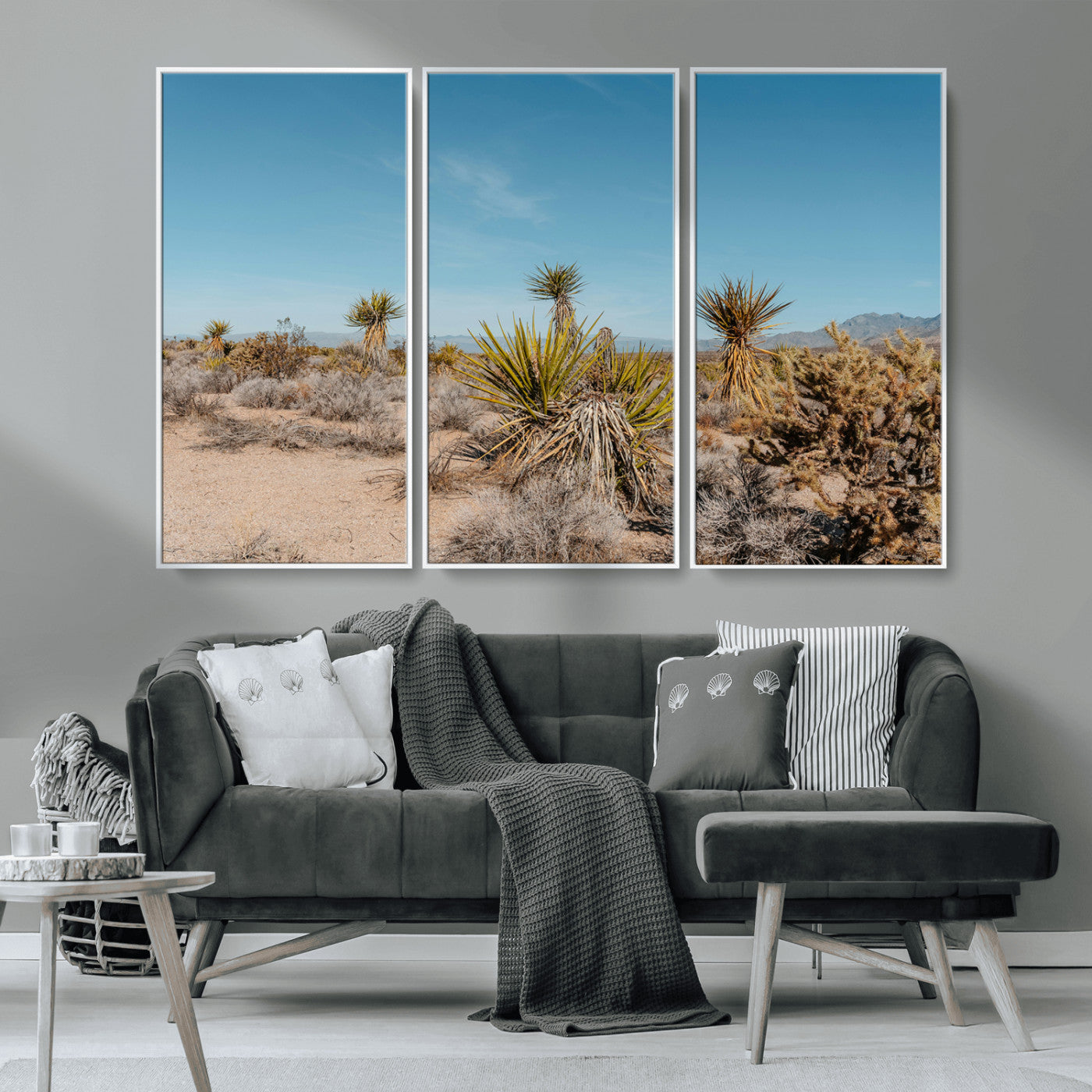 MGV-FC-48X32-3P - Joshua Tree Wall Art Canvas Print, Framed Desert Landscape Art Picture Print, Warm Earth Tones Perfect Southwestern Minimalist Decor Artwork