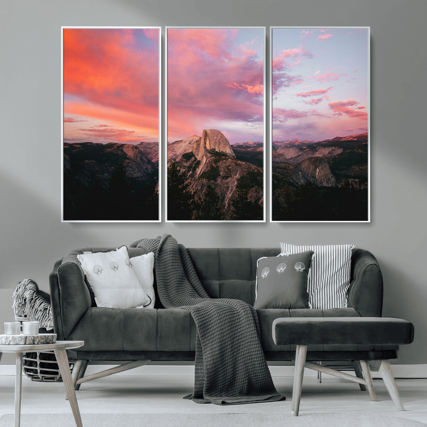 MGV-FC-48X32-3P - Half Dome Wall Art Canvas Print, Framed Yosemite National Park Art Picture Print, Dramatic Sunset Perfect Adventurous Wilderness Decor Artwork