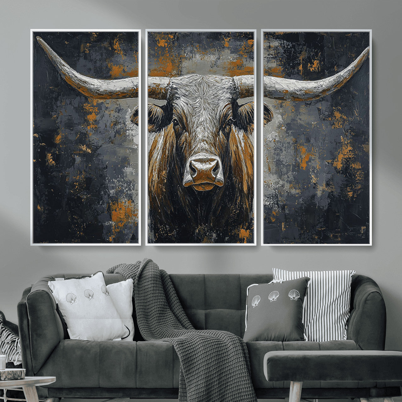 73972561-MGV-CV-36X24 - Bold Bull Wall Art Canvas – Striking Portrait with Wide Horns and Rich Brown Hues, Rustic Farmhouse and Western Decor for Home Room