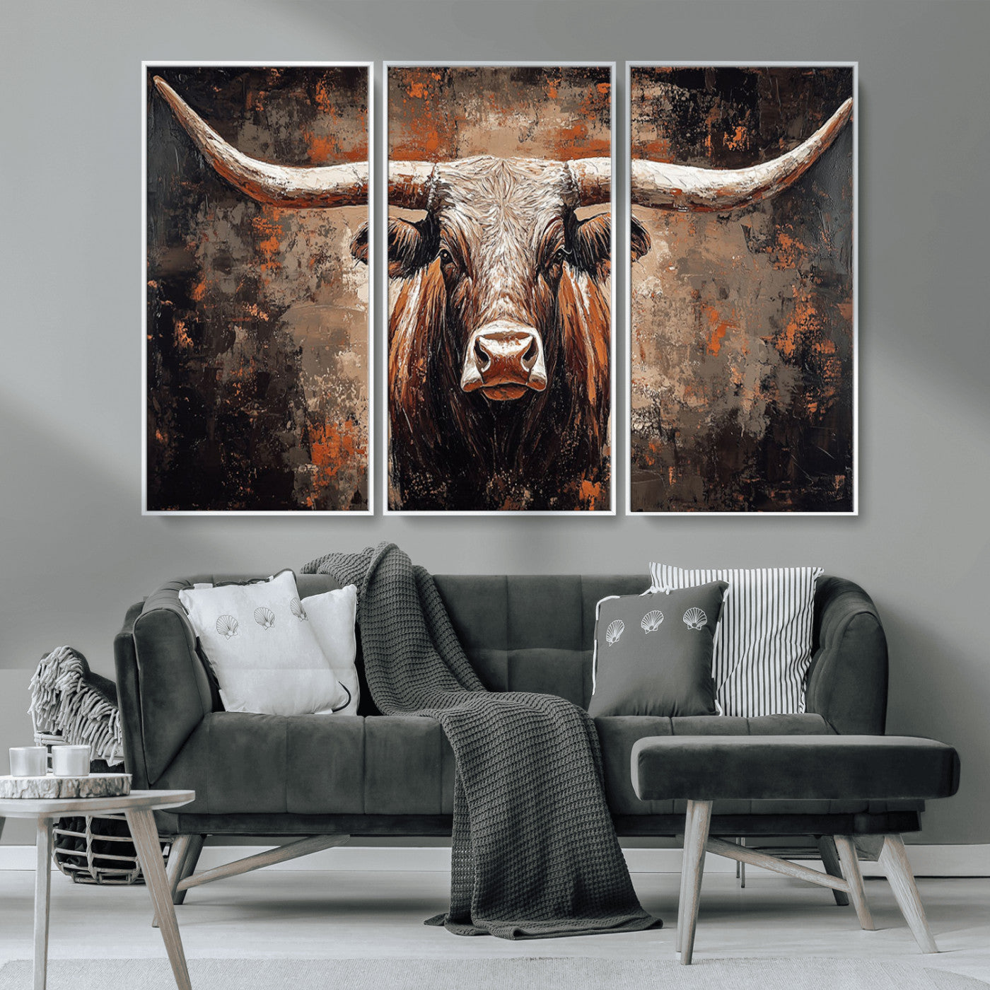 42732393-MGV-CV-36X24-Rustic Longhorn Bull Wall Art Canvas Print – Vintage Western Cattle Painting, Texas Steer Artwork for Ranch, Farmhouse or Cowboy Decor