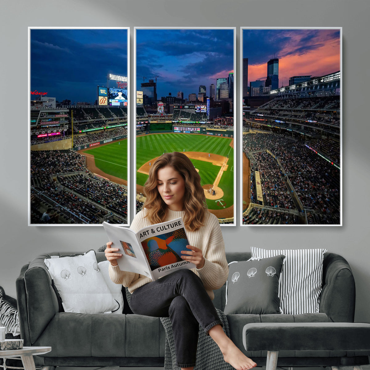 68222753-MGV-CV-36X24 - Target Field Wall Art Canvas Print, Baseball Stadium Scene