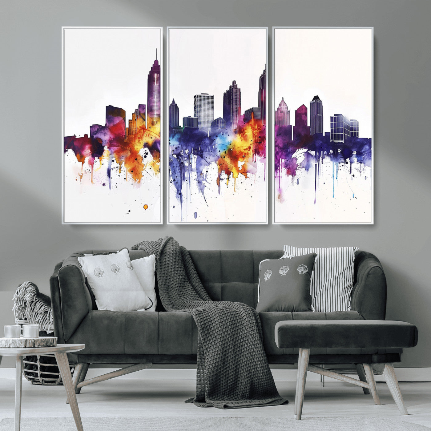 MGV-FC-48X32-3P - Atlanta Skyline Wall Art Print - Colorful Cityscape Watercolor Canvas