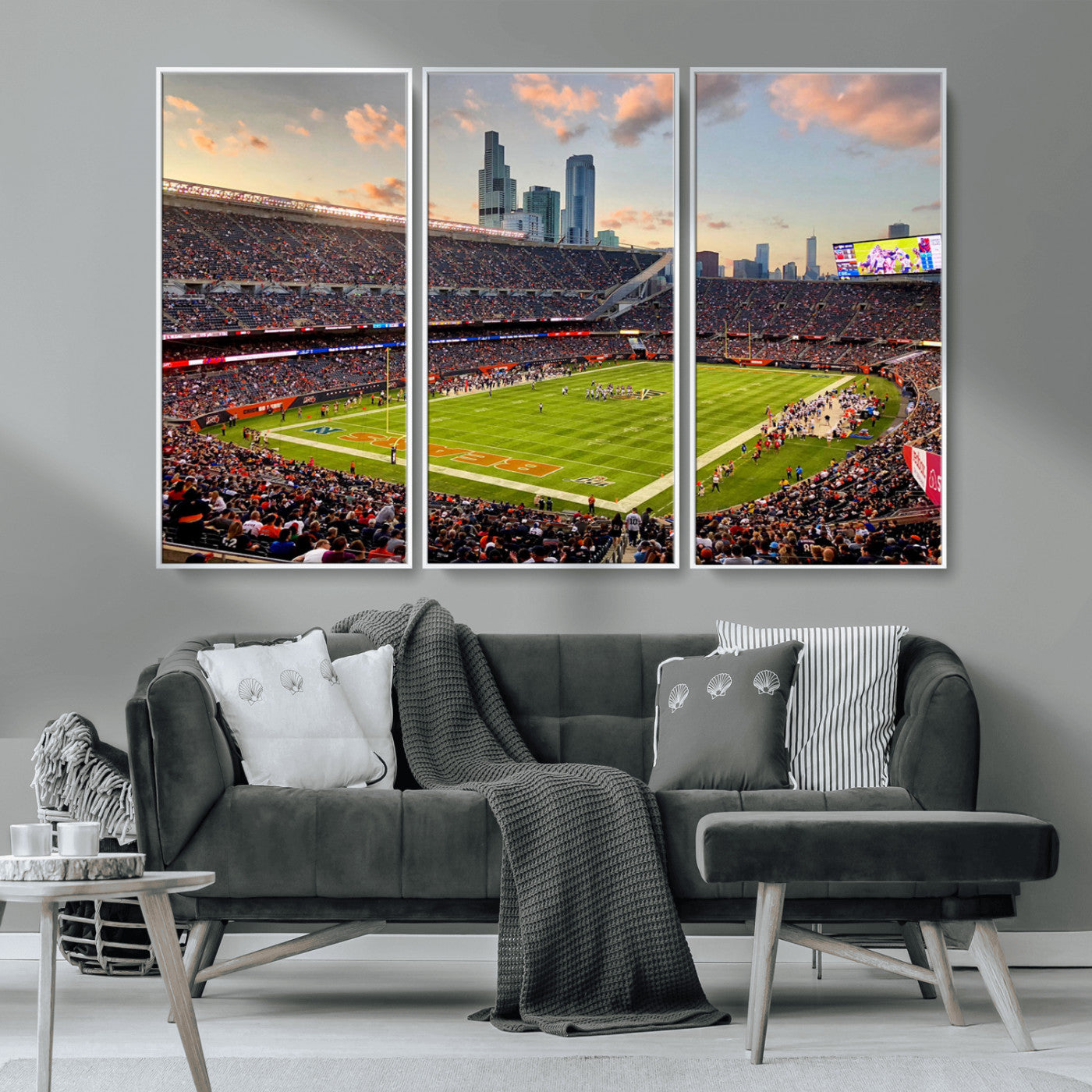 MGV-FC-48X32-3P - Chicago Bears Soldiers Field Wall Art Canvas Print – Framed Football Stadium Artwork for Sports