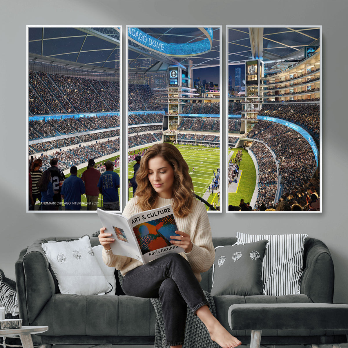 41816511-MGV-CV-36X24 - Chicago Dome Stadium Wall Art Canvas Print, Framed Modern Decor