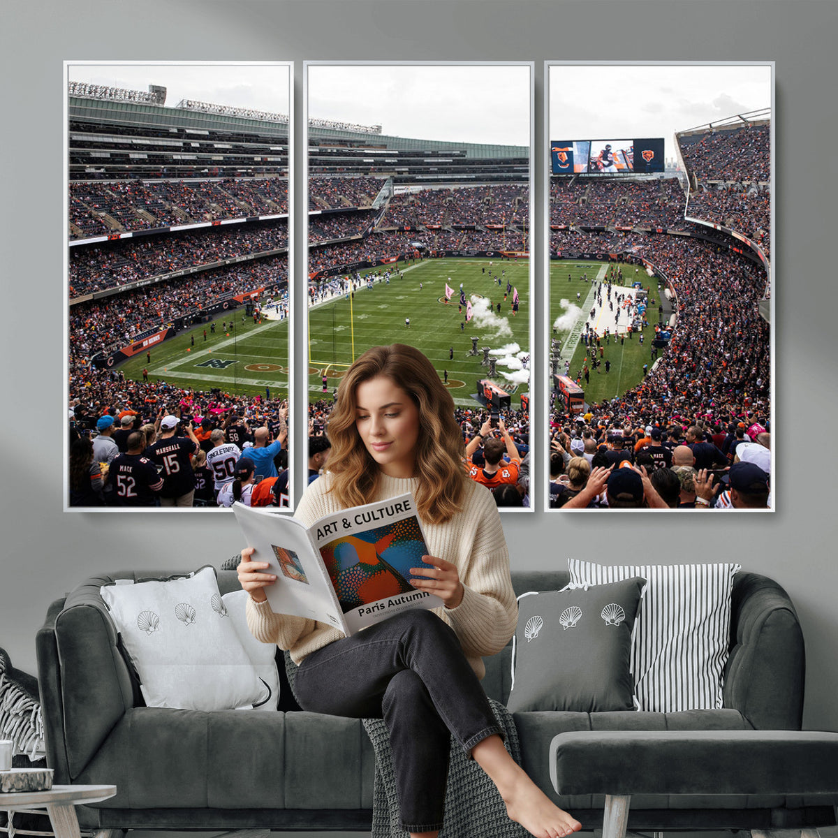 18347149-MGV-CV-36X24 - Chicago Bears Soldier Field Wall Art Canvas Print – Framed Football Stadium Artwork Team Spirit for home, office