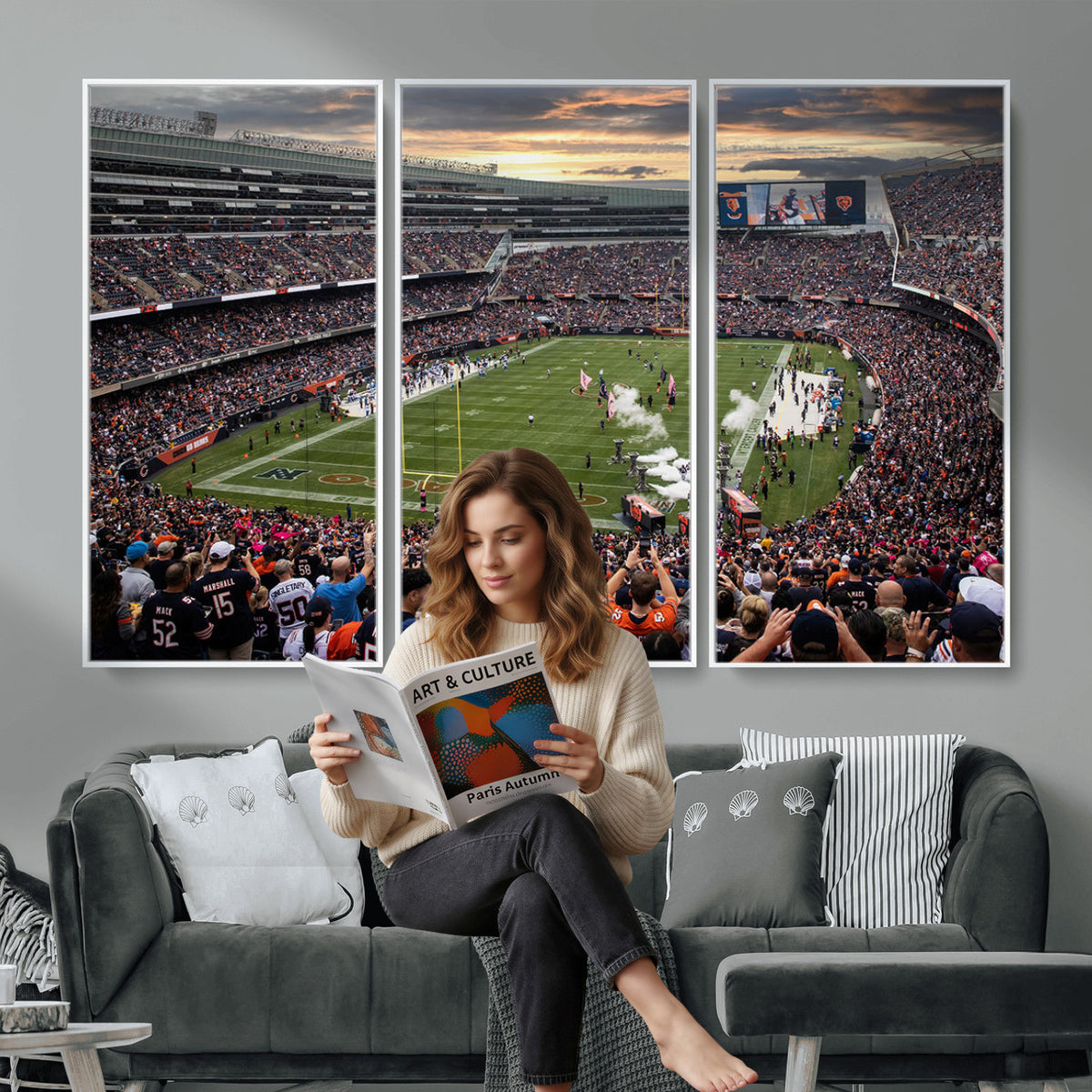 87578930-PAN-FL-20X10 - Chicago Bears Soldiers Field Wall Art Canvas Print, Home Bar Wall Decor