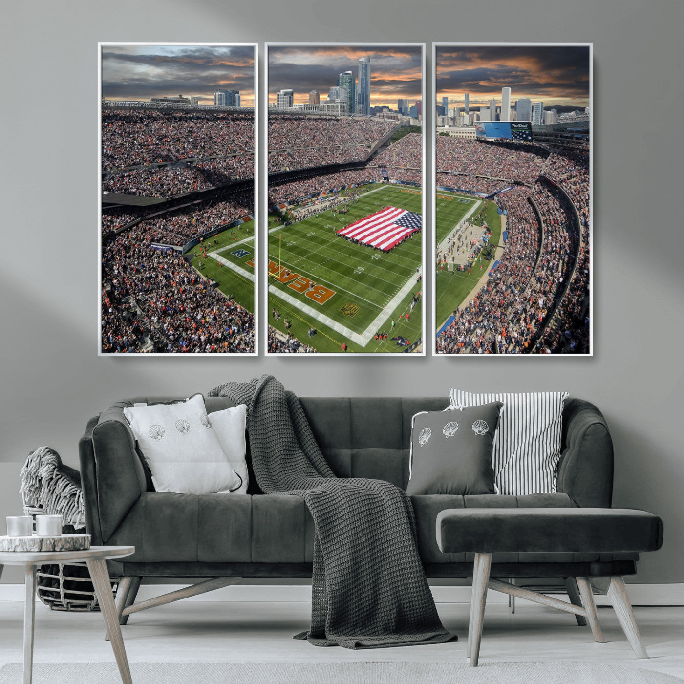 MGV-FC-48X32-3P - Chicago Bears Soldiers Field Wall Art Canvas Print – Framed Football Stadium Artwork for Sports