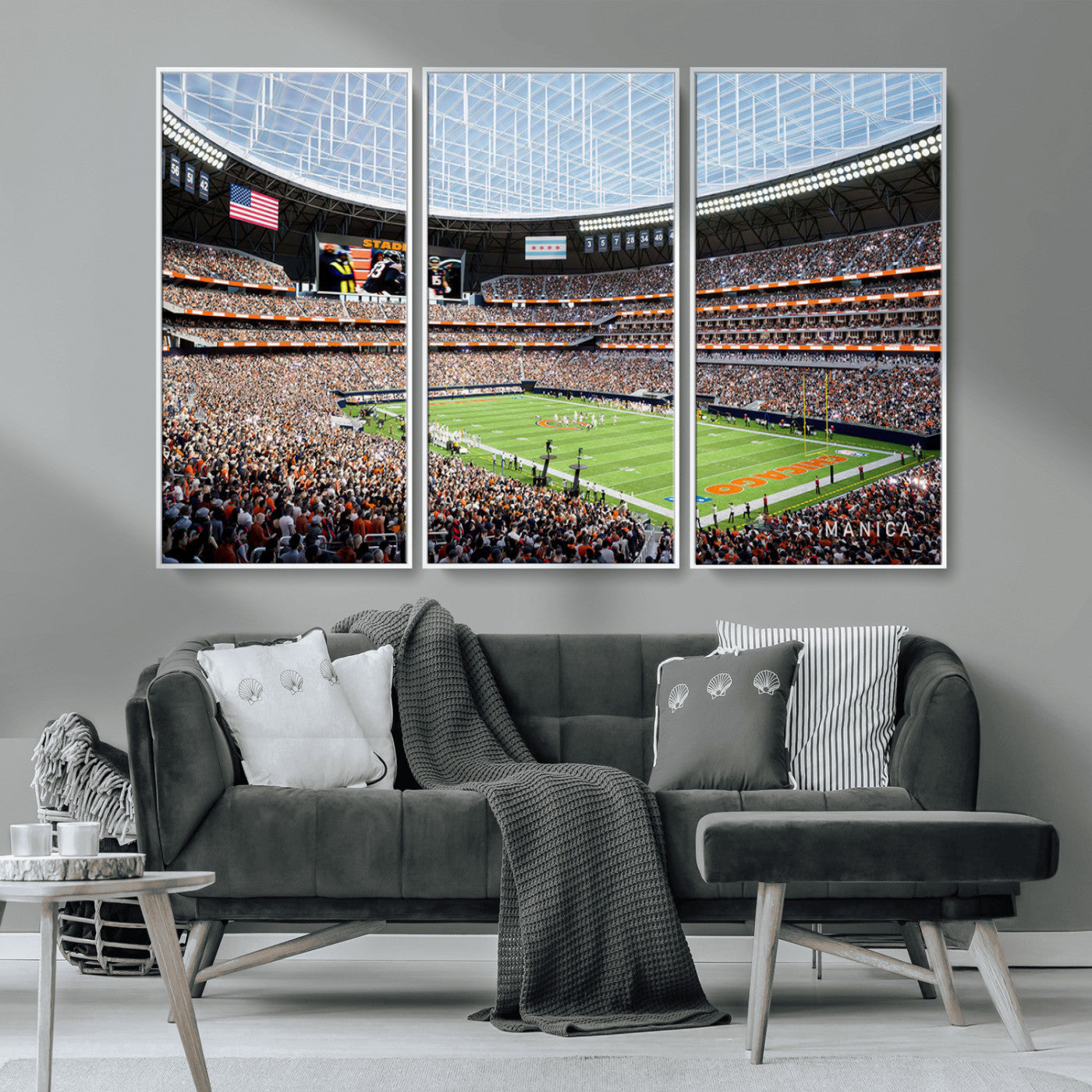 MGV-FC-48X32-3P - Chicago Bears Soldiers Field Wall Art Canvas Print – Framed Football Stadium Artwork for Sports
