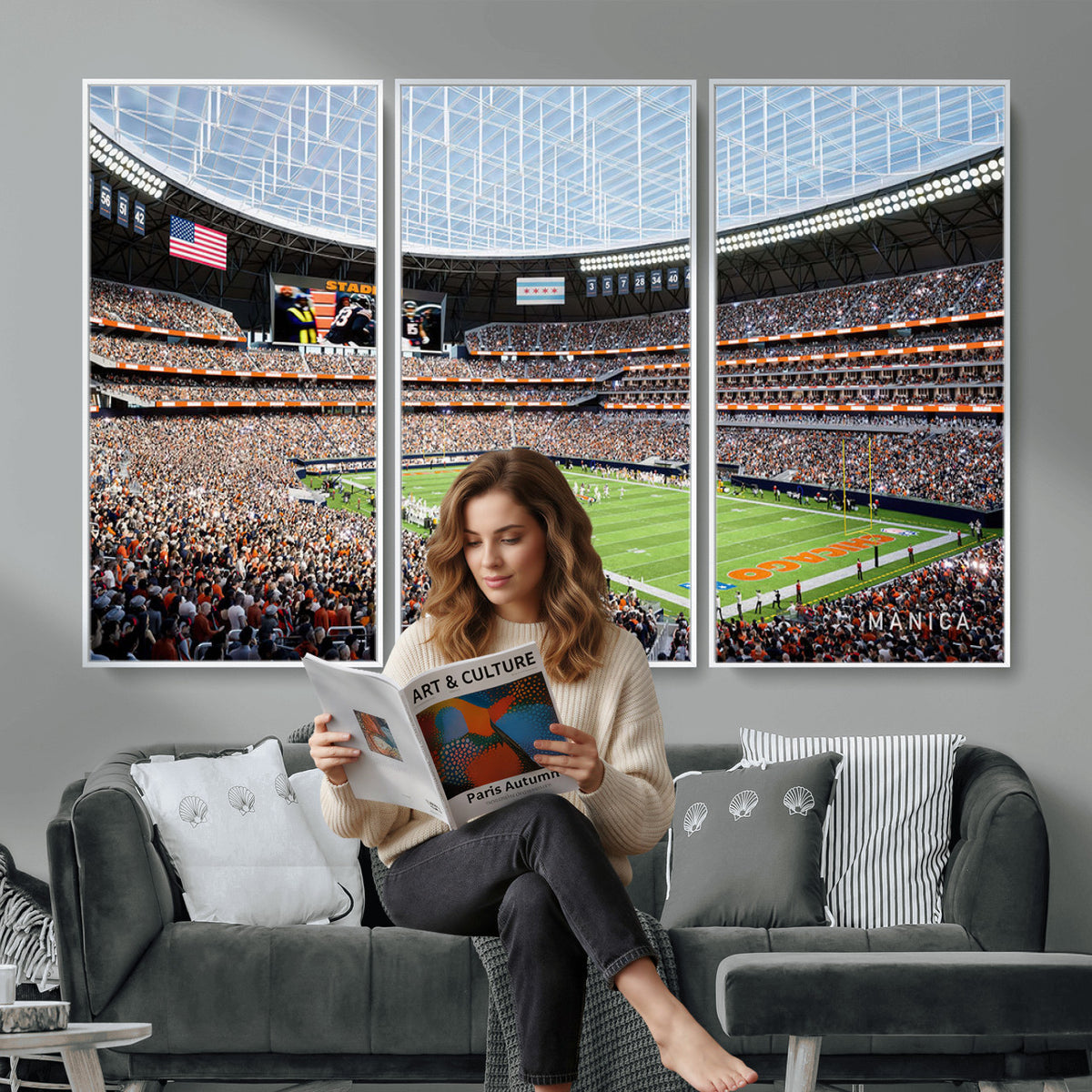 32530647-PAN-FL-20X10 - Chicago Bears Soldiers Field Wall Art Canvas Print, Framed and Ready to Hang